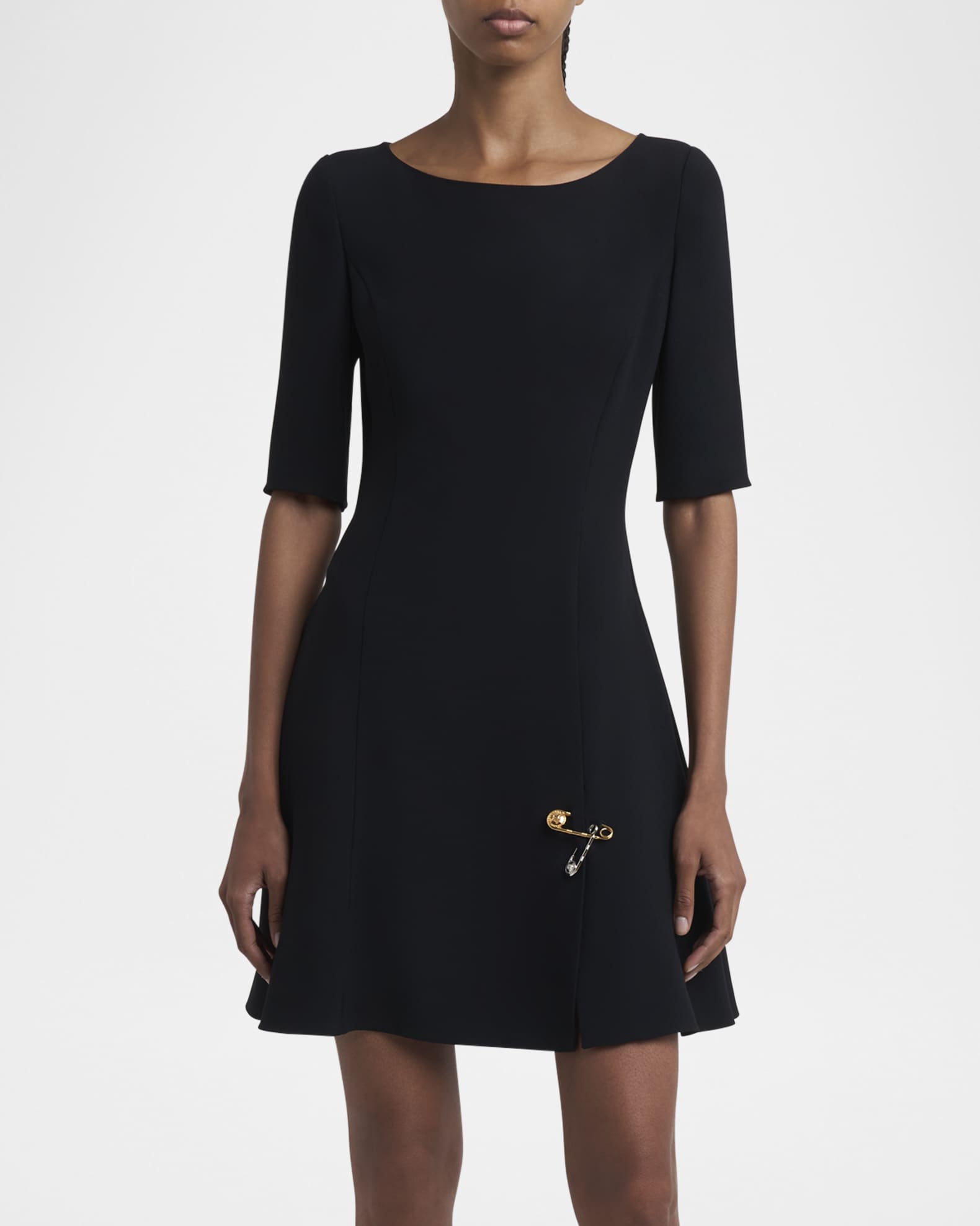 Two-Tone Safety-Pin Slit Matte Enver Satin Mini Dress 1