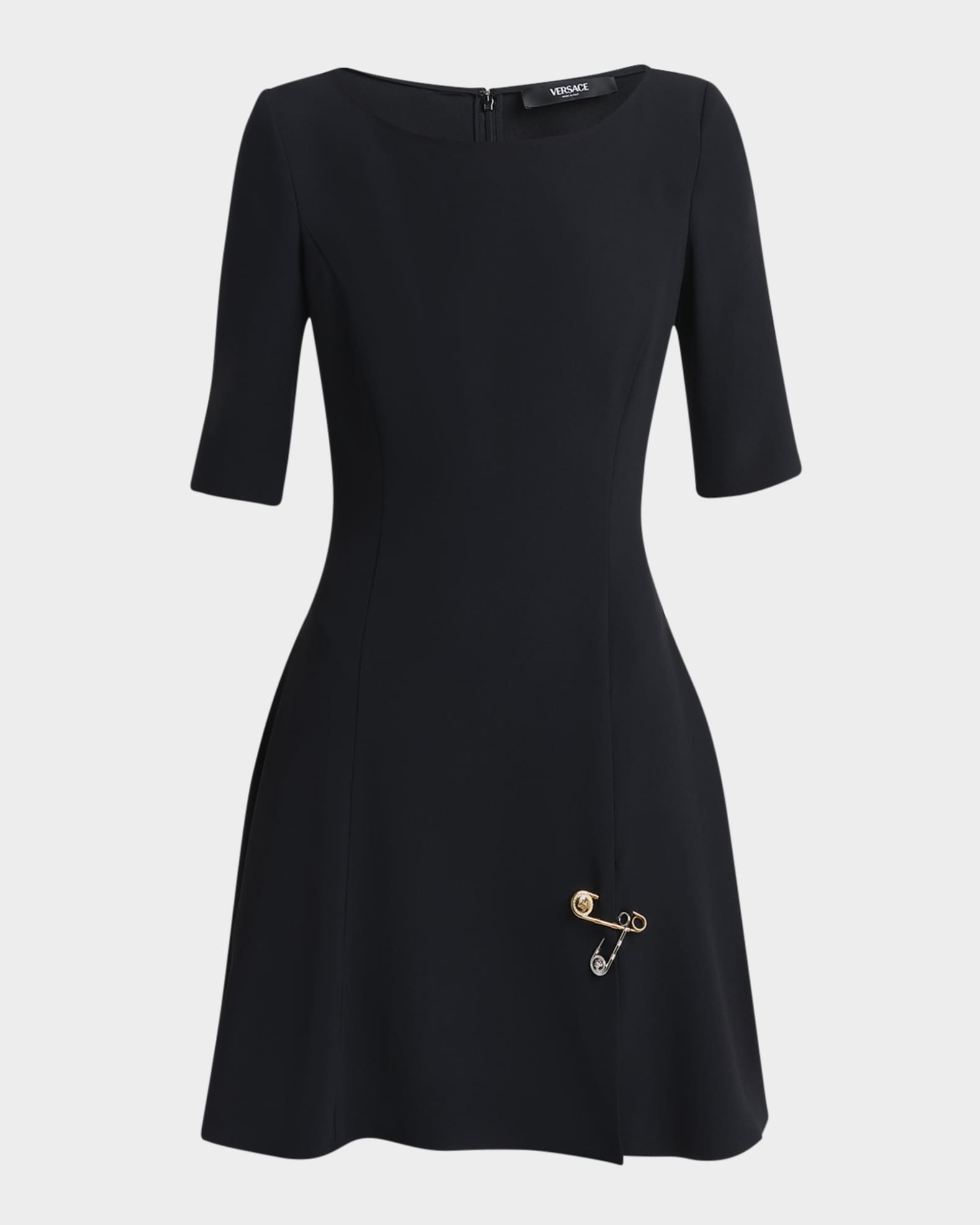 Two-Tone Safety-Pin Slit Matte Enver Satin Mini Dress 0