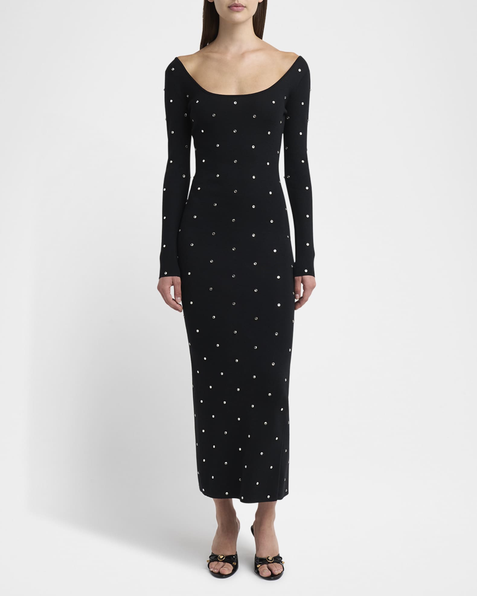 Crystal Studs Long-Sleeve Knit Midi Dress 1