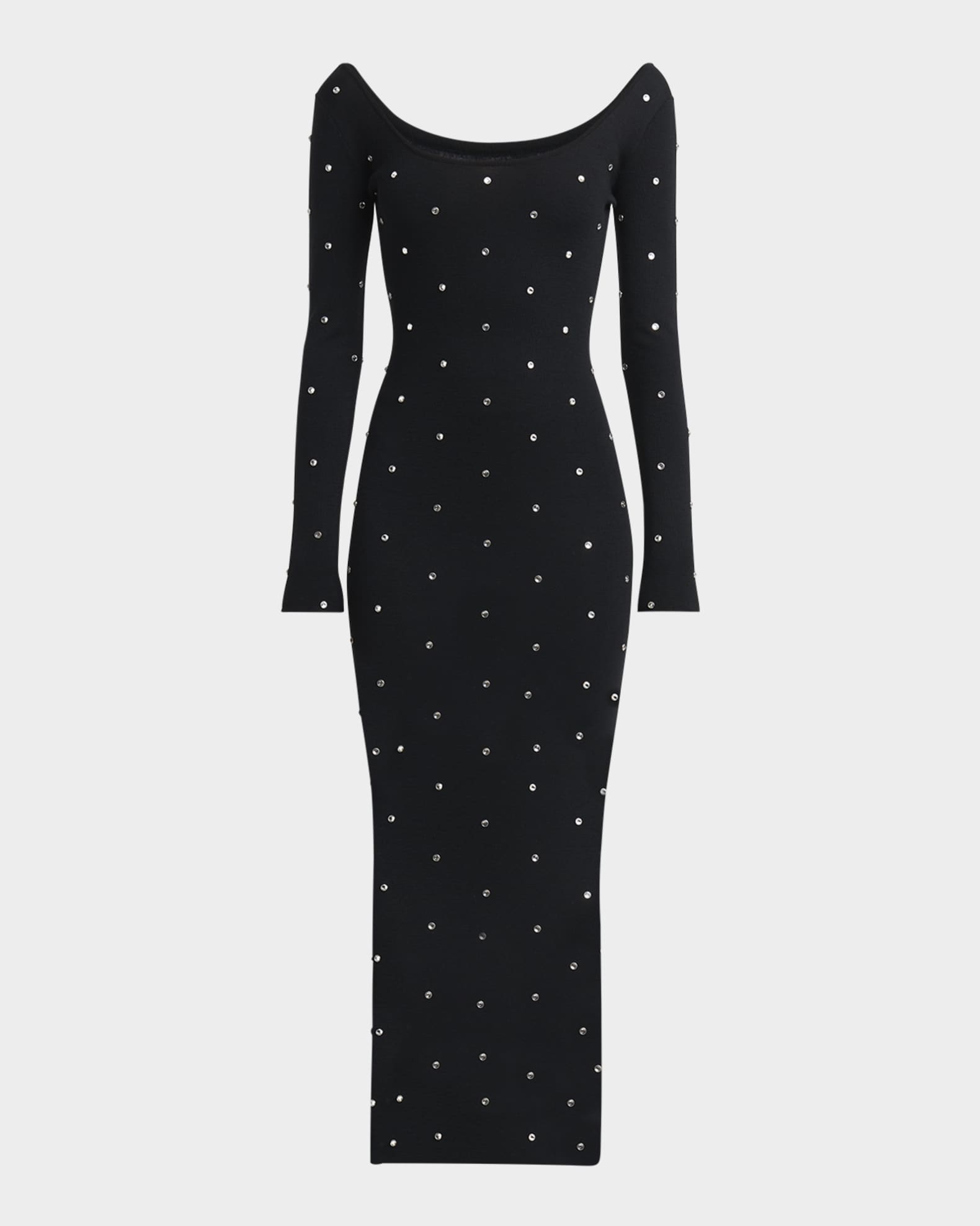 Crystal Studs Long-Sleeve Knit Midi Dress 0