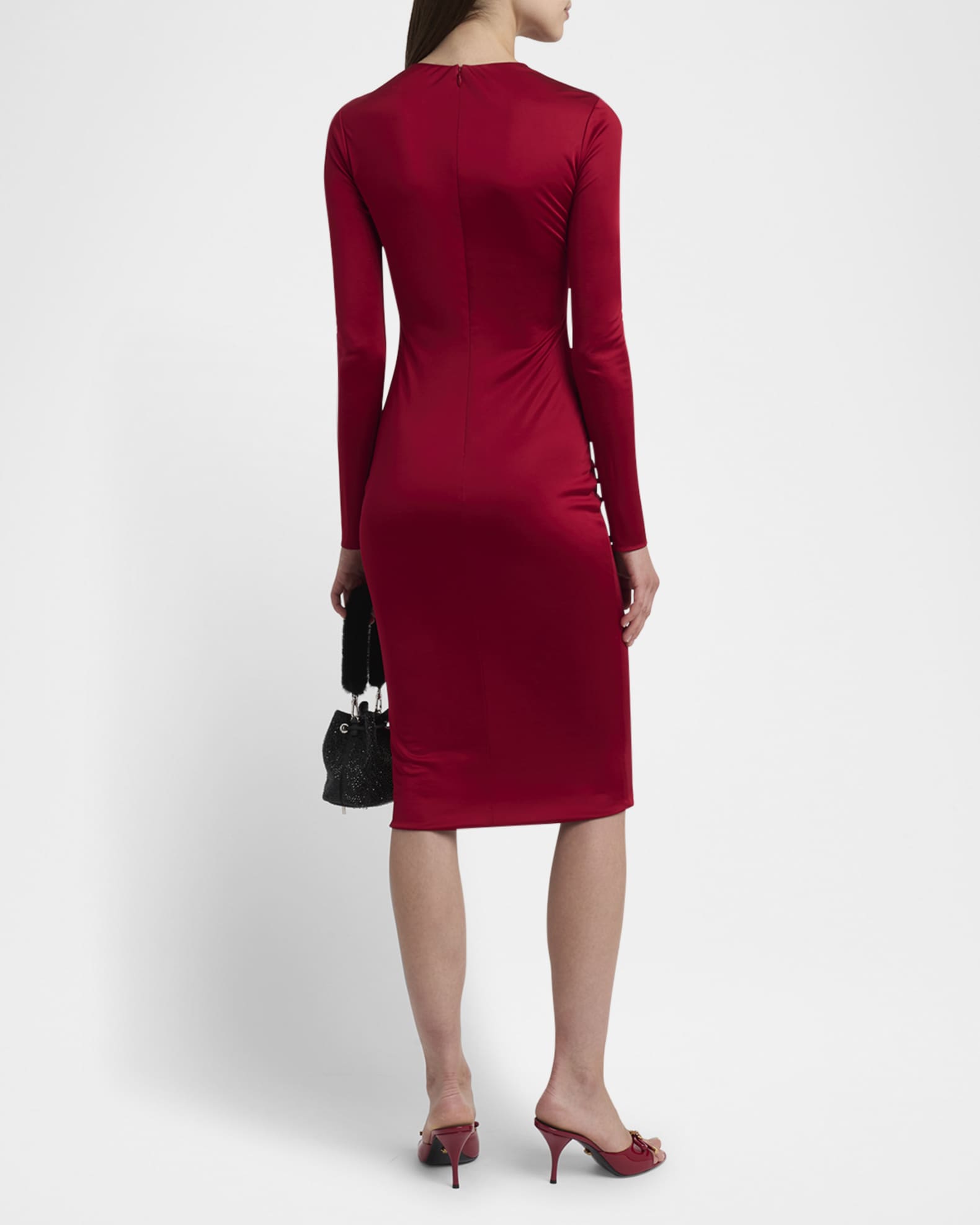 Twisted Safety-Pin Long-Sleeve Jersey Midi Dress