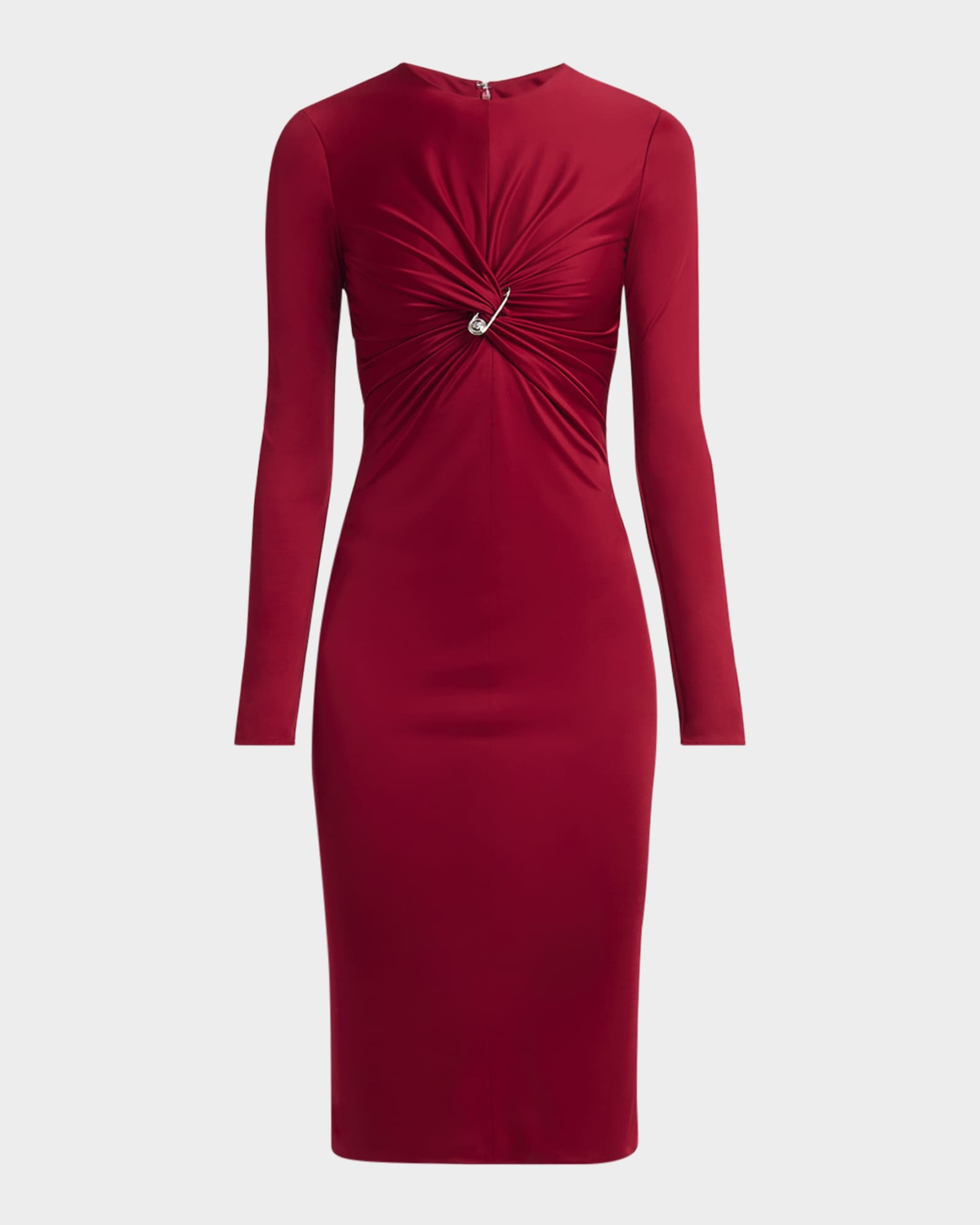 Twisted Safety-Pin Long-Sleeve Jersey Midi Dress 0