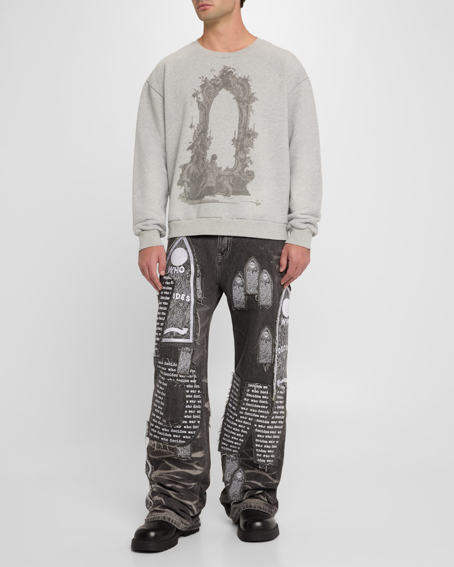 Men's Motif Patched Denim Jeans 1