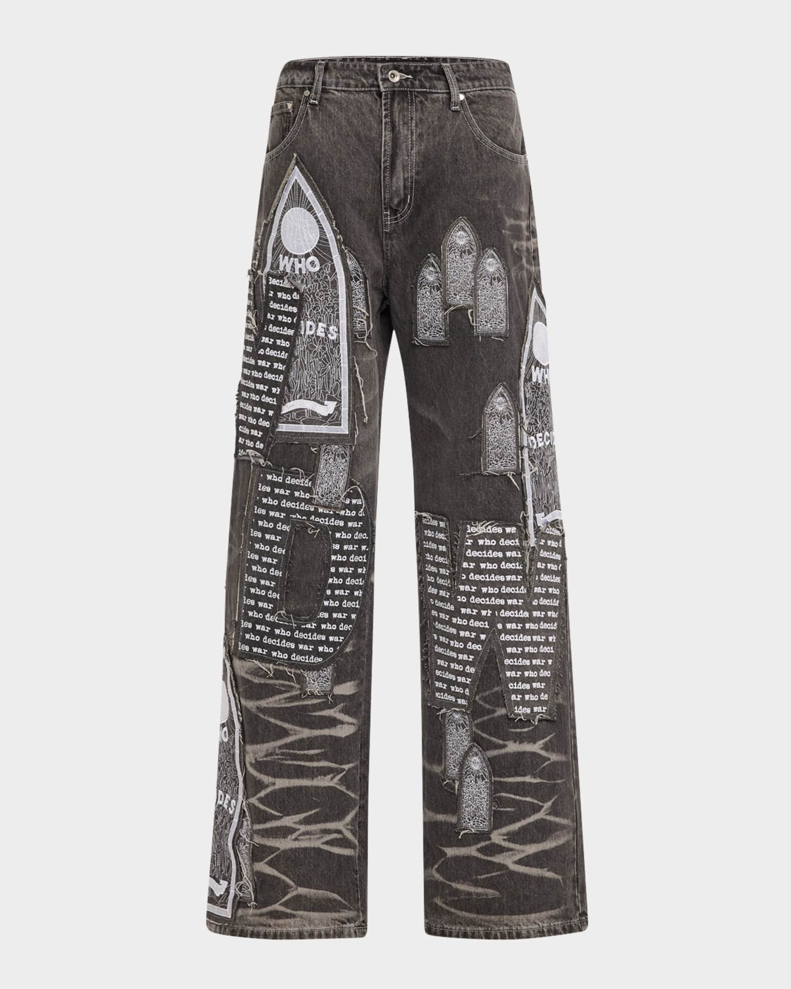 Men's Motif Patched Denim Jeans 0