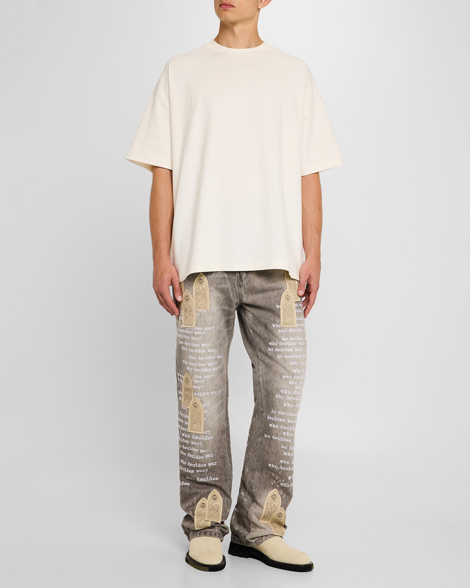 WHO DECIDES WAR Men's Scripture Embroidered Jeans | Neiman Marcus