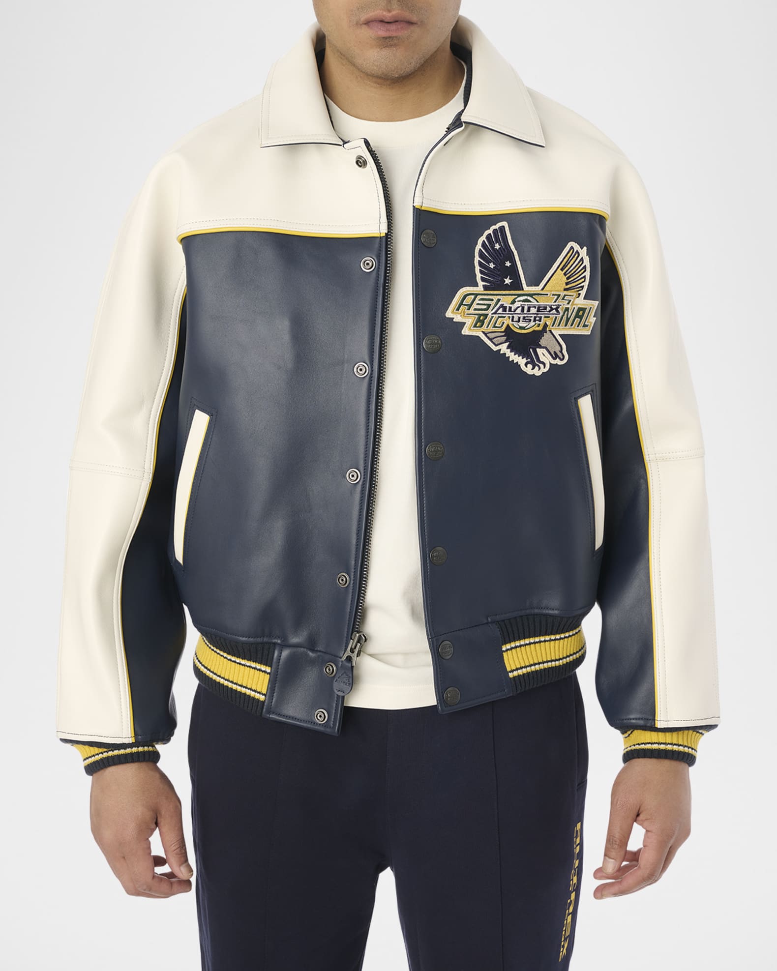 Soccer Varsity Jacket ジャケット AVIREX Men's Soccer League Leather Jacket | Neiman Marcus