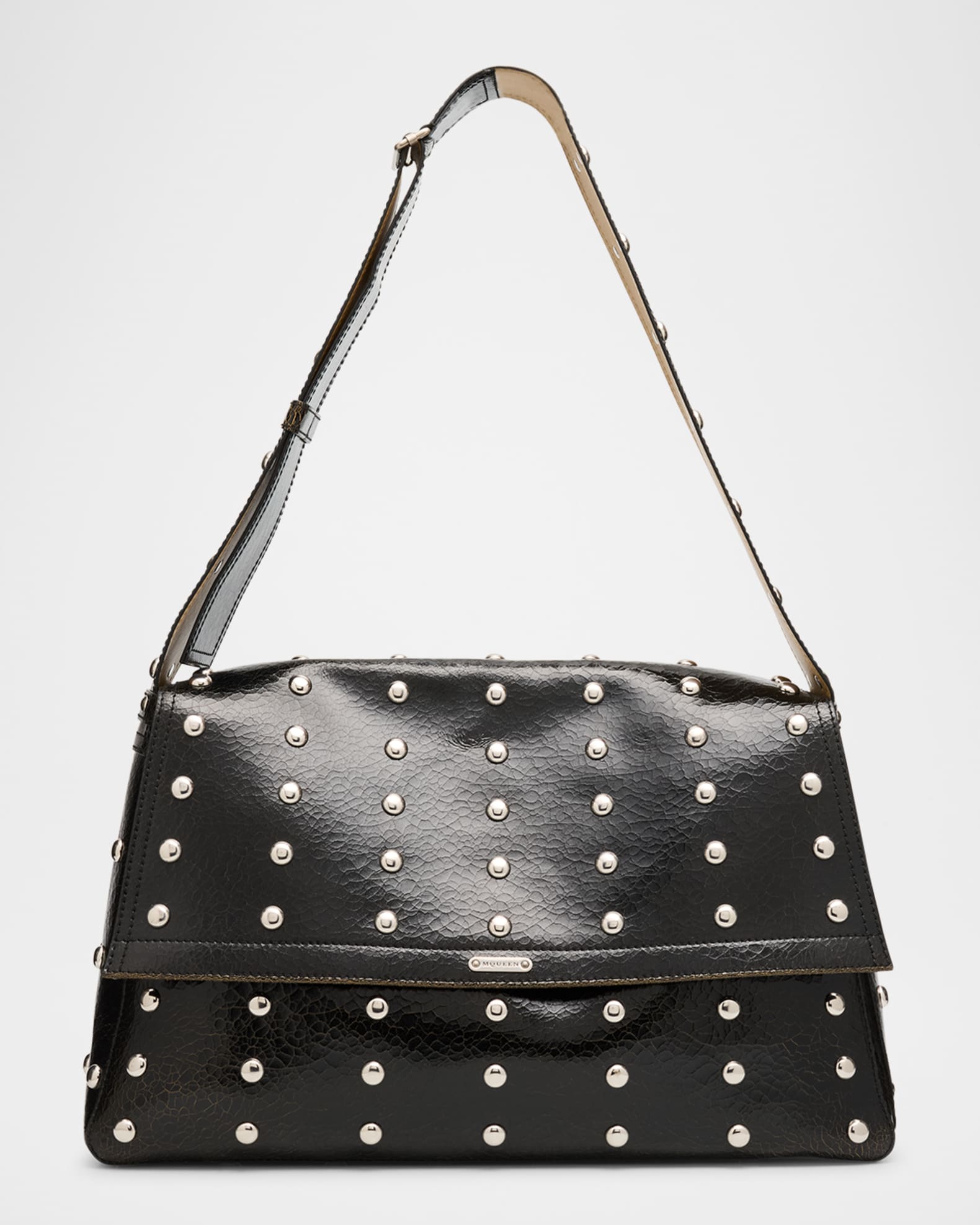 Men's Studded Leather Slouchy Shoulder Bag