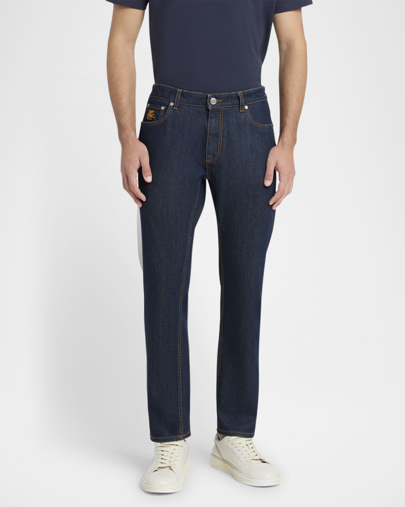デニム・ジーパン ETRO DENIM JEANS Etro Men's Slim-Straight Contrast-Stitch Jeans | Neiman Marcus