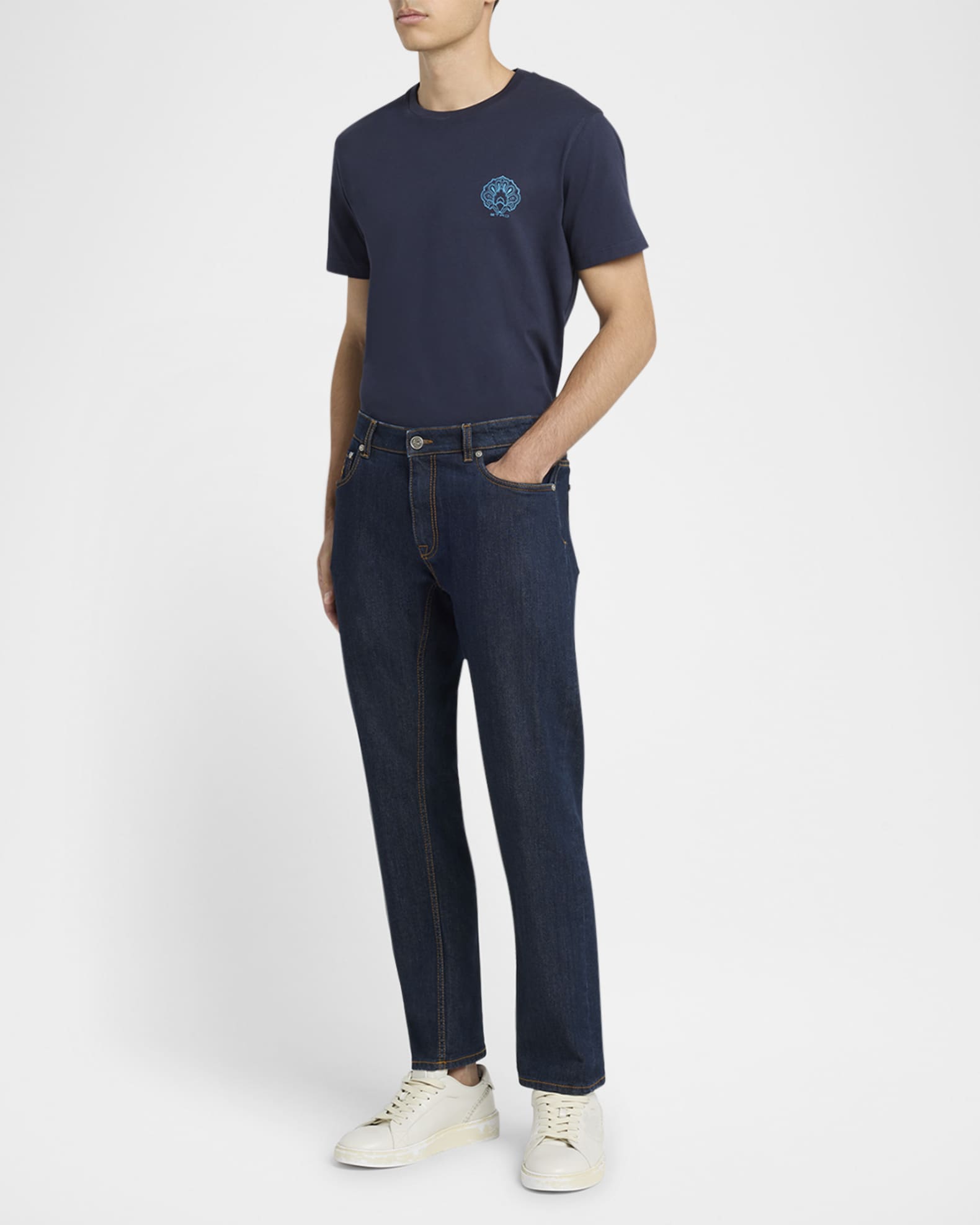 Etro Men's Slim-Straight Contrast-Stitch Jeans | Neiman Marcus