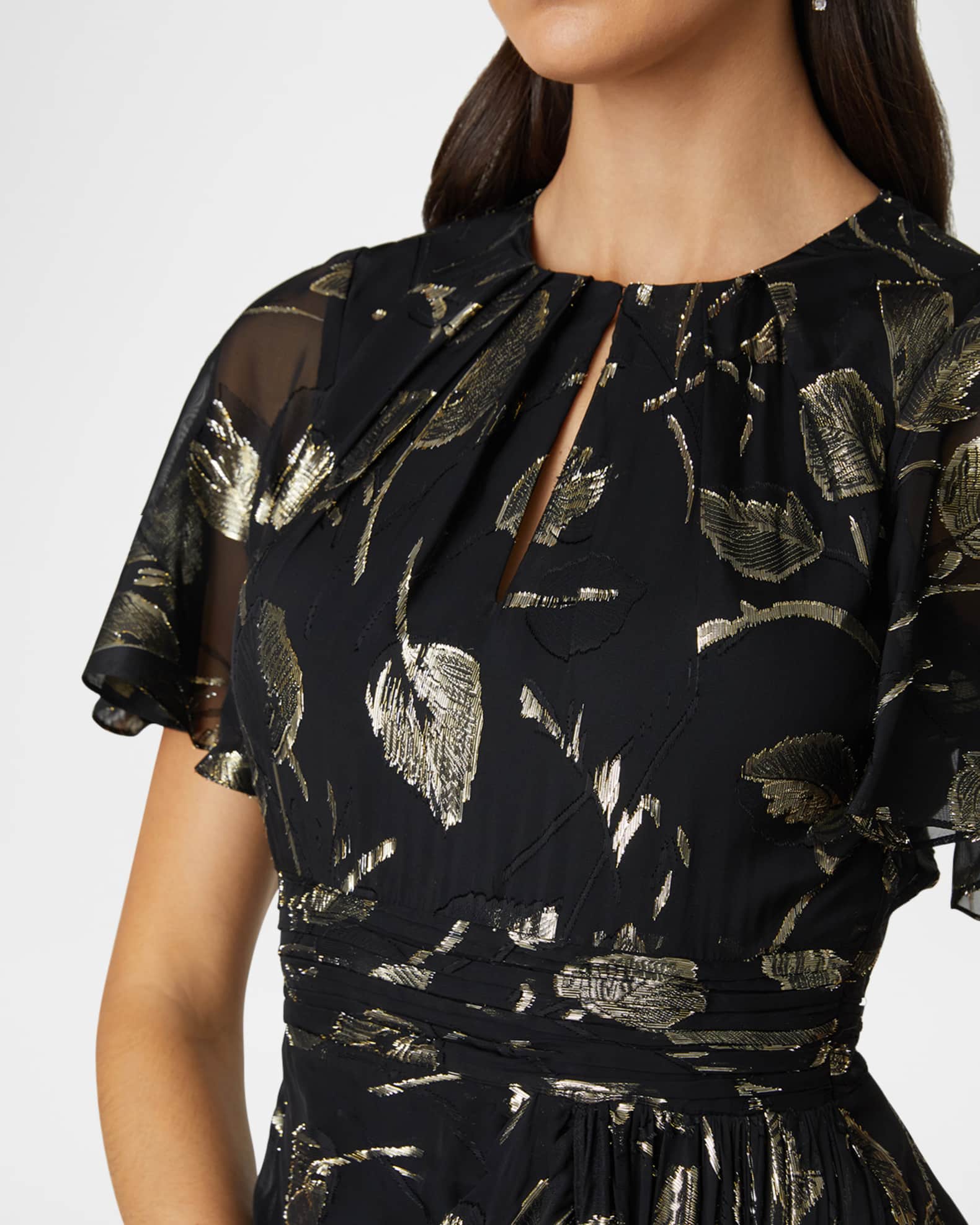 Flutter Sleeve Metallic Leaf Gown