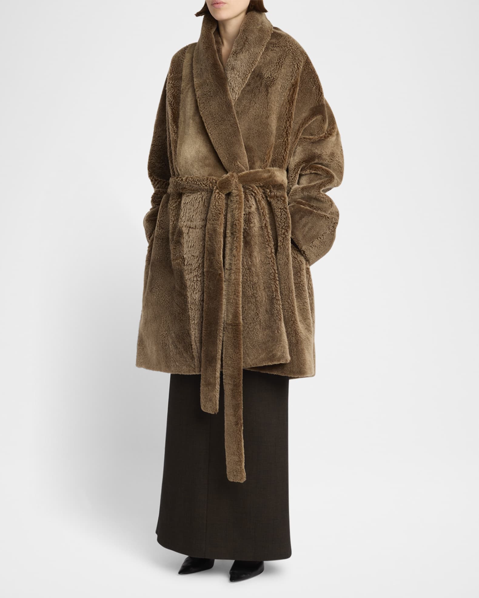 THE ROW Lucja Belted Shearling Coat Neiman Marcus