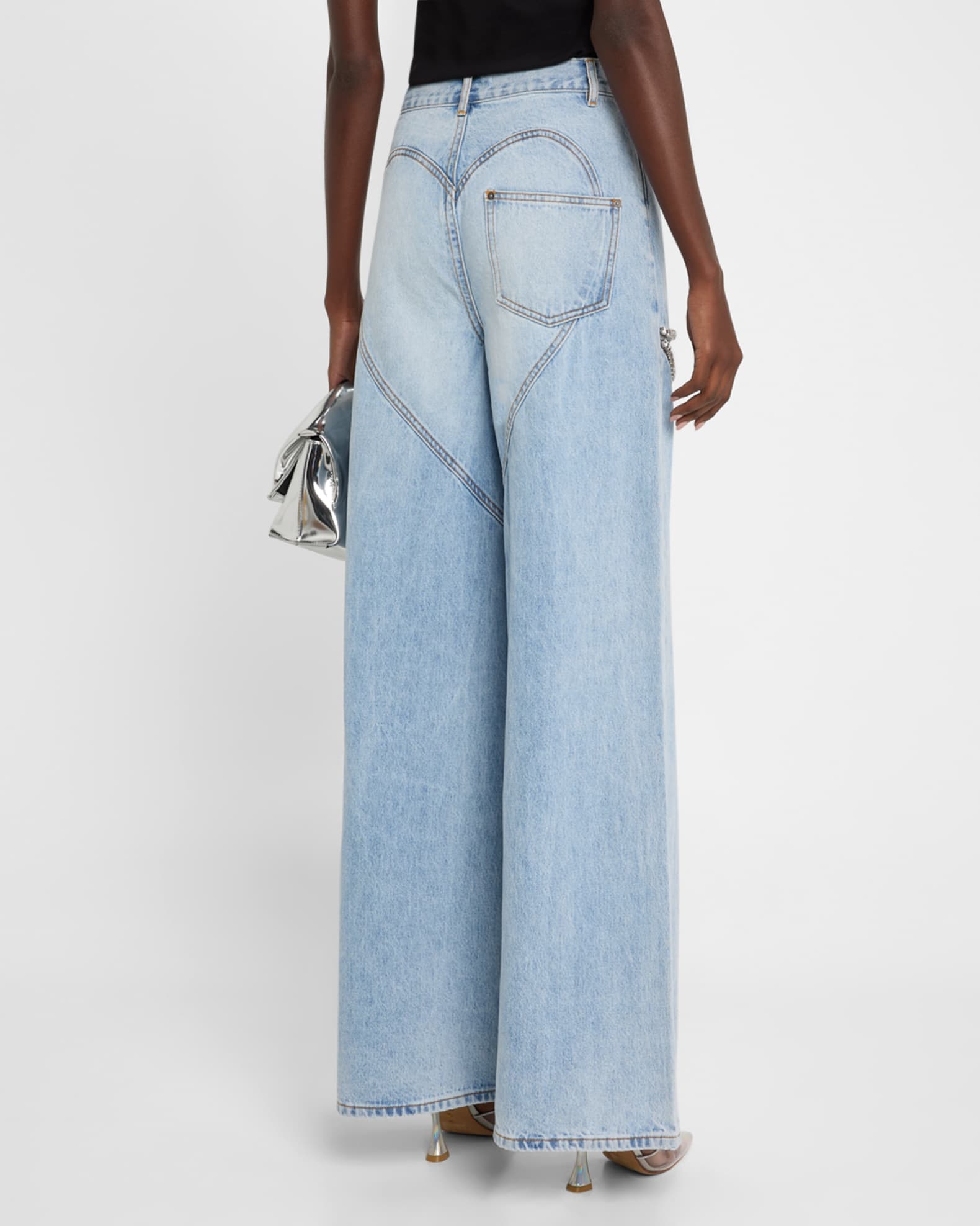 【関税込み】ROCHAS Wide leg jeans Signature8 Medium Wash Wide Leg High Rise Jeans | Lime Lush