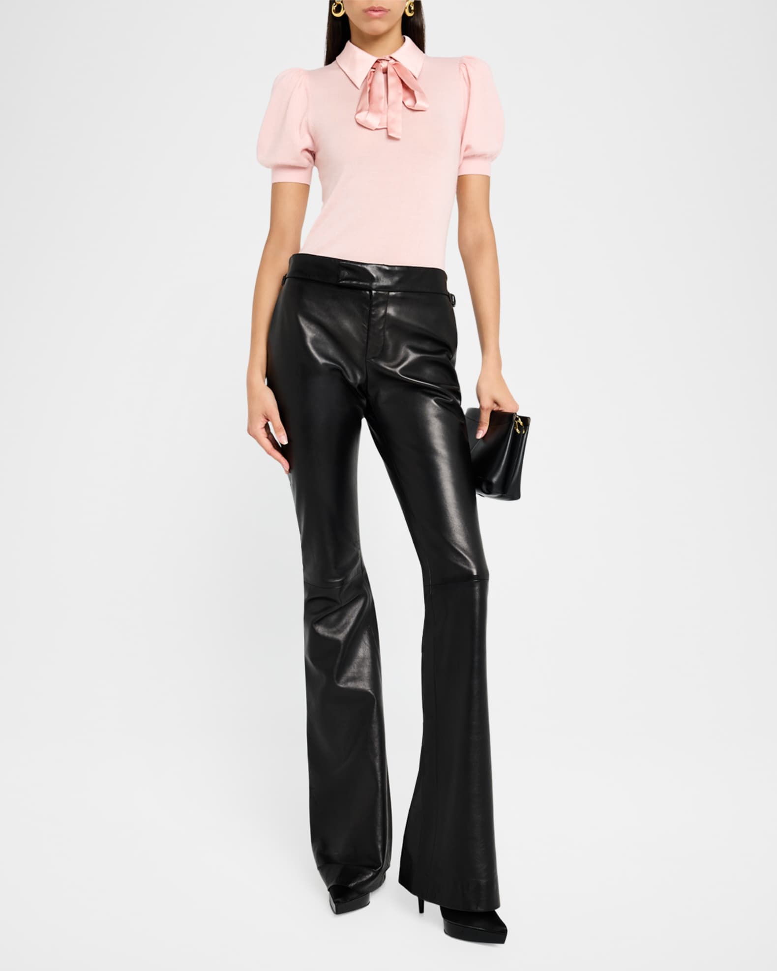 Chase Puff-Sleeve Sweater with Detachable Woven Collar 1