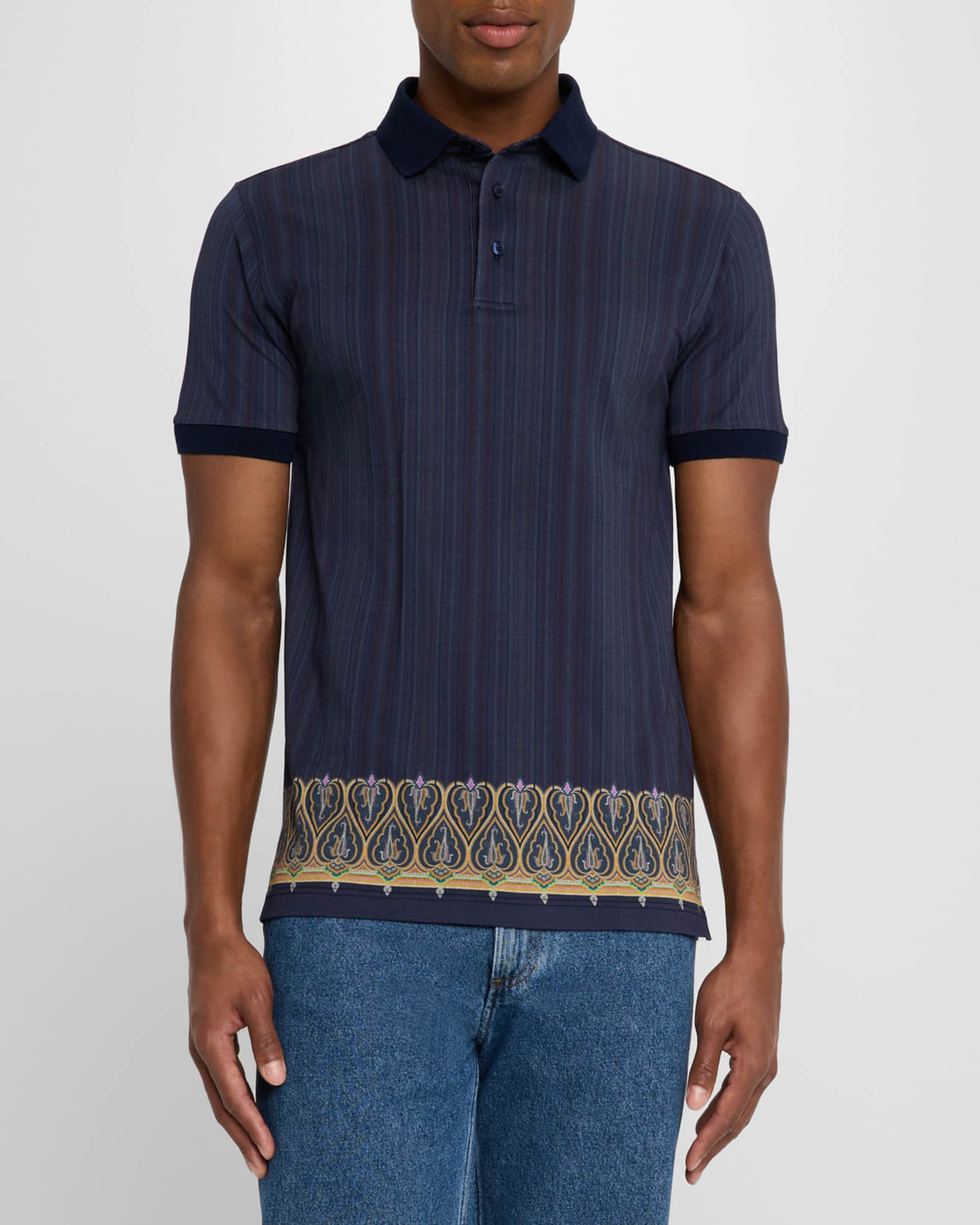 Etro Men's Medallion-Trim Polo Shirt | Neiman Marcus Etro Men's Medallion-Trim Polo Shirt | Neiman Marcus