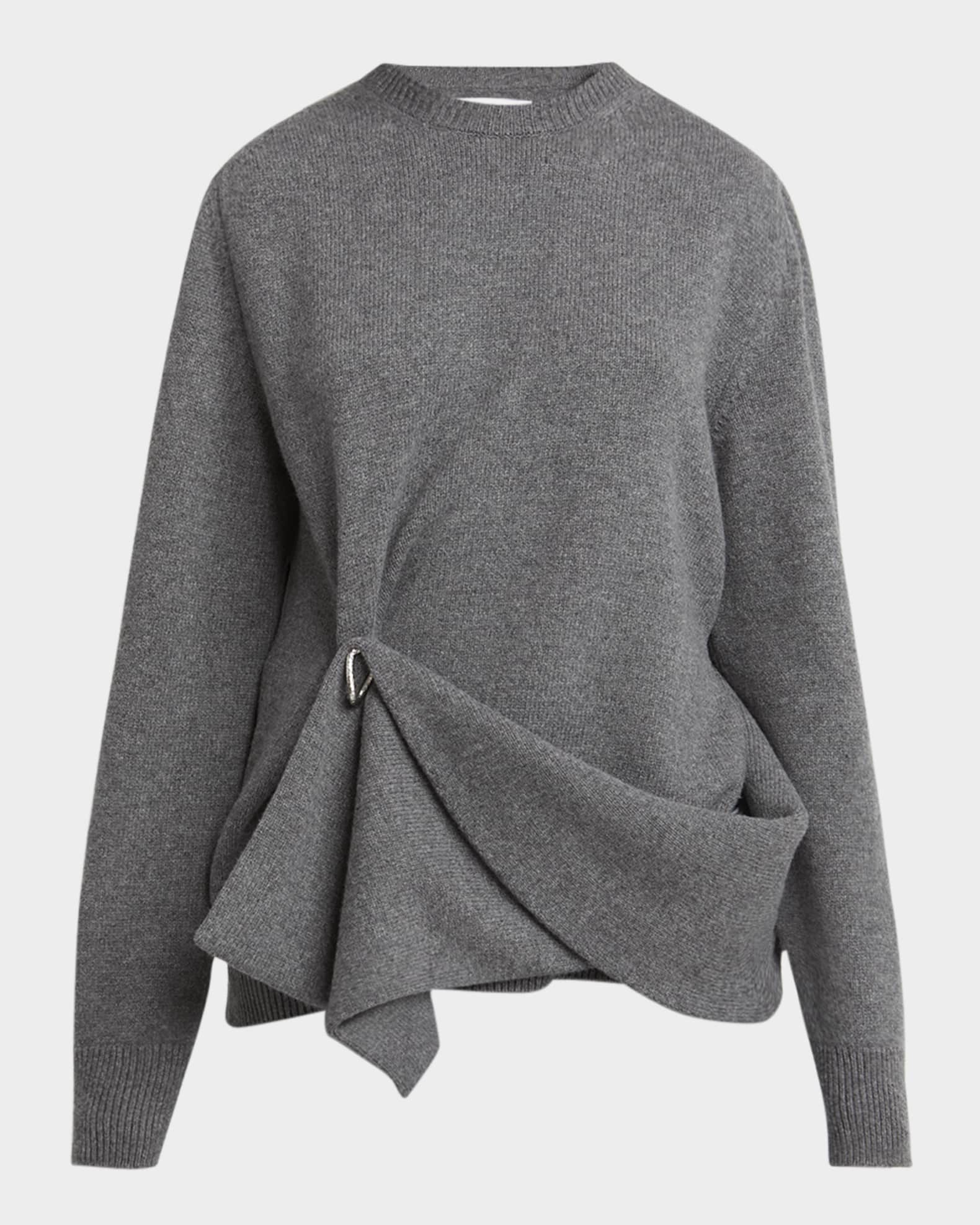 Jil Sander Draped Panel Wool-Cashmere Crewneck Sweater