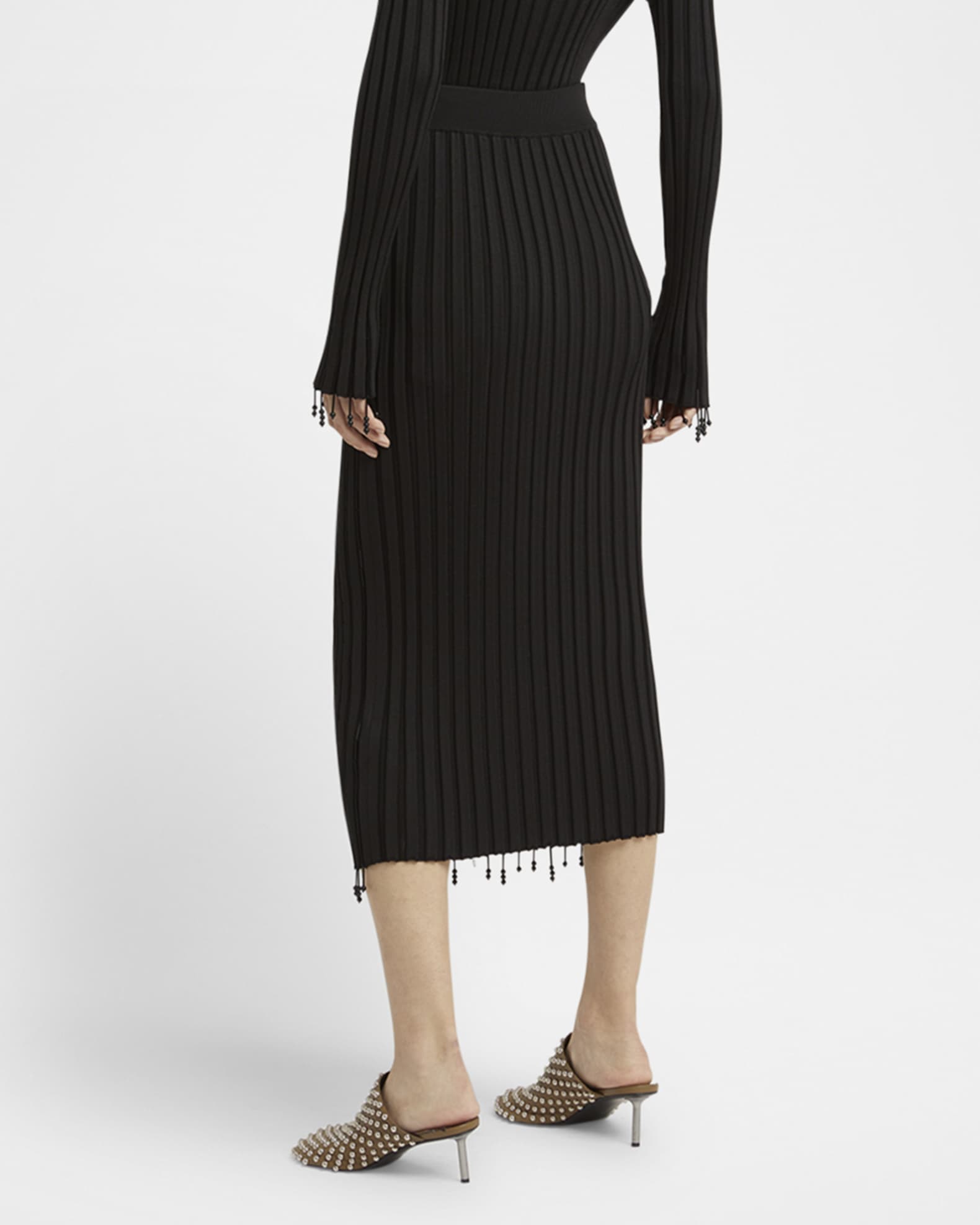 Jil Sander Beaded Fringe Rib Midi Skirt | Neiman Marcus