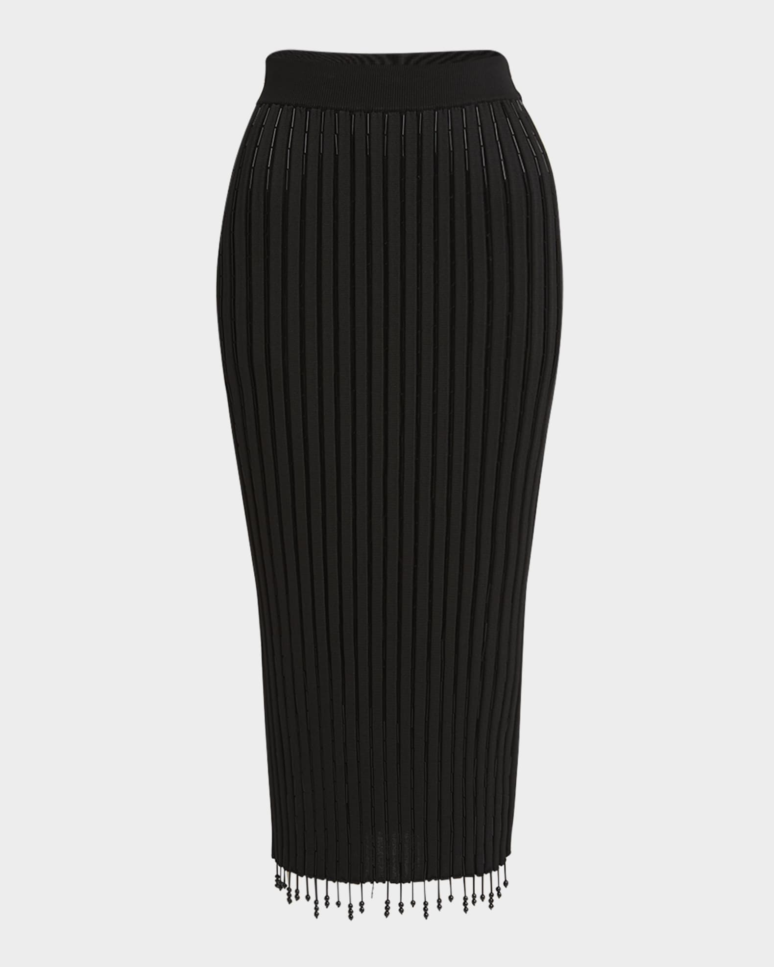 Beaded Fringe Rib Midi Skirt 0