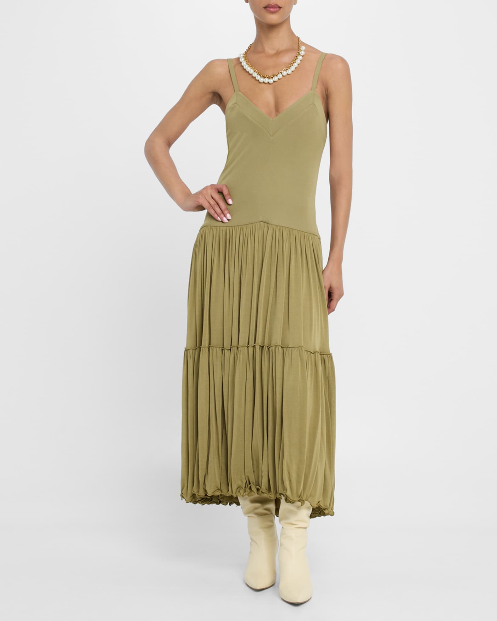 Sleeveless Drop-Waist Tiered Midi Dress 1