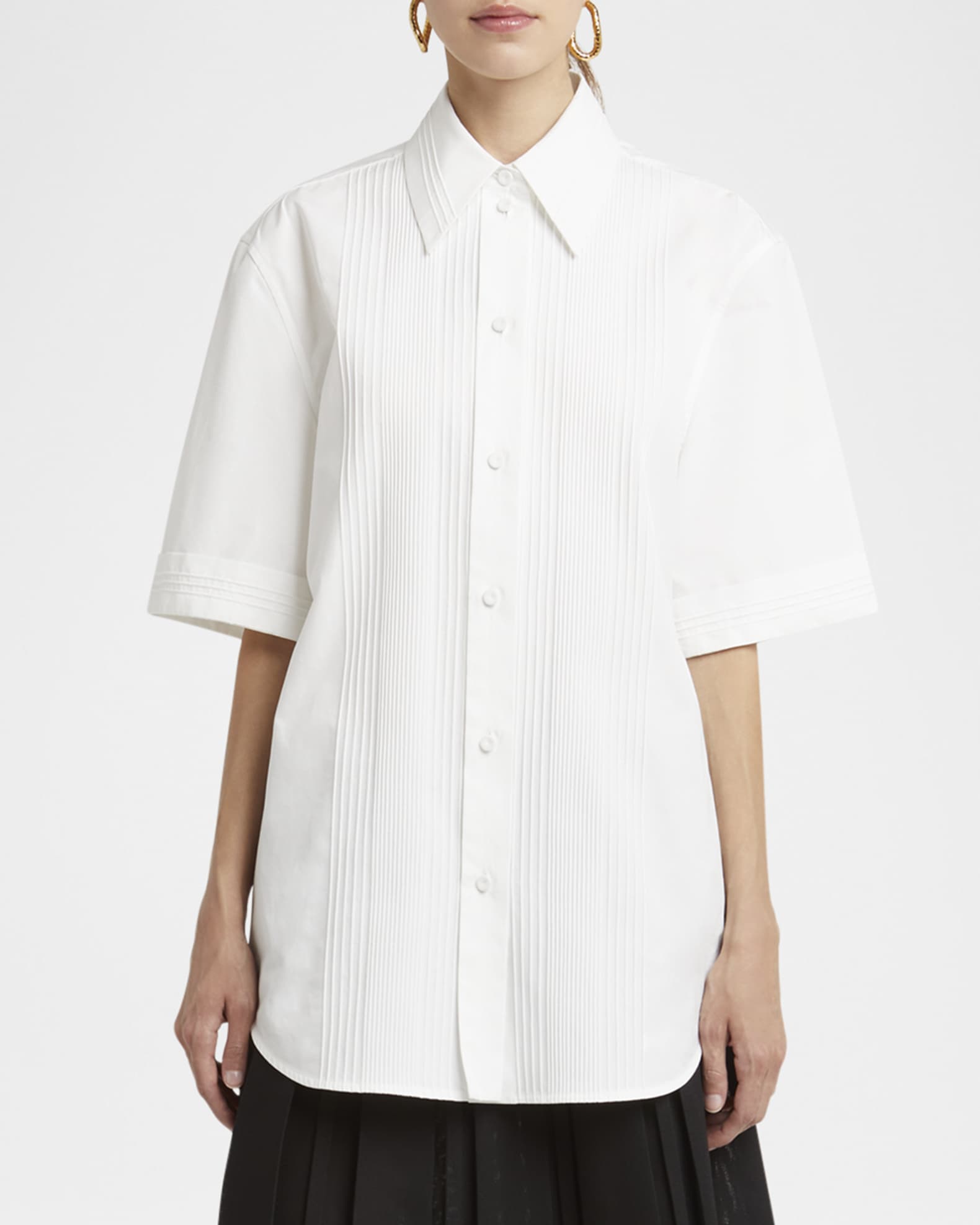 Jil Sander Pintuck Short-Sleeve Shirt | Neiman Marcus Jil Sander Pintuck Short-Sleeve Shirt | Neiman Marcus