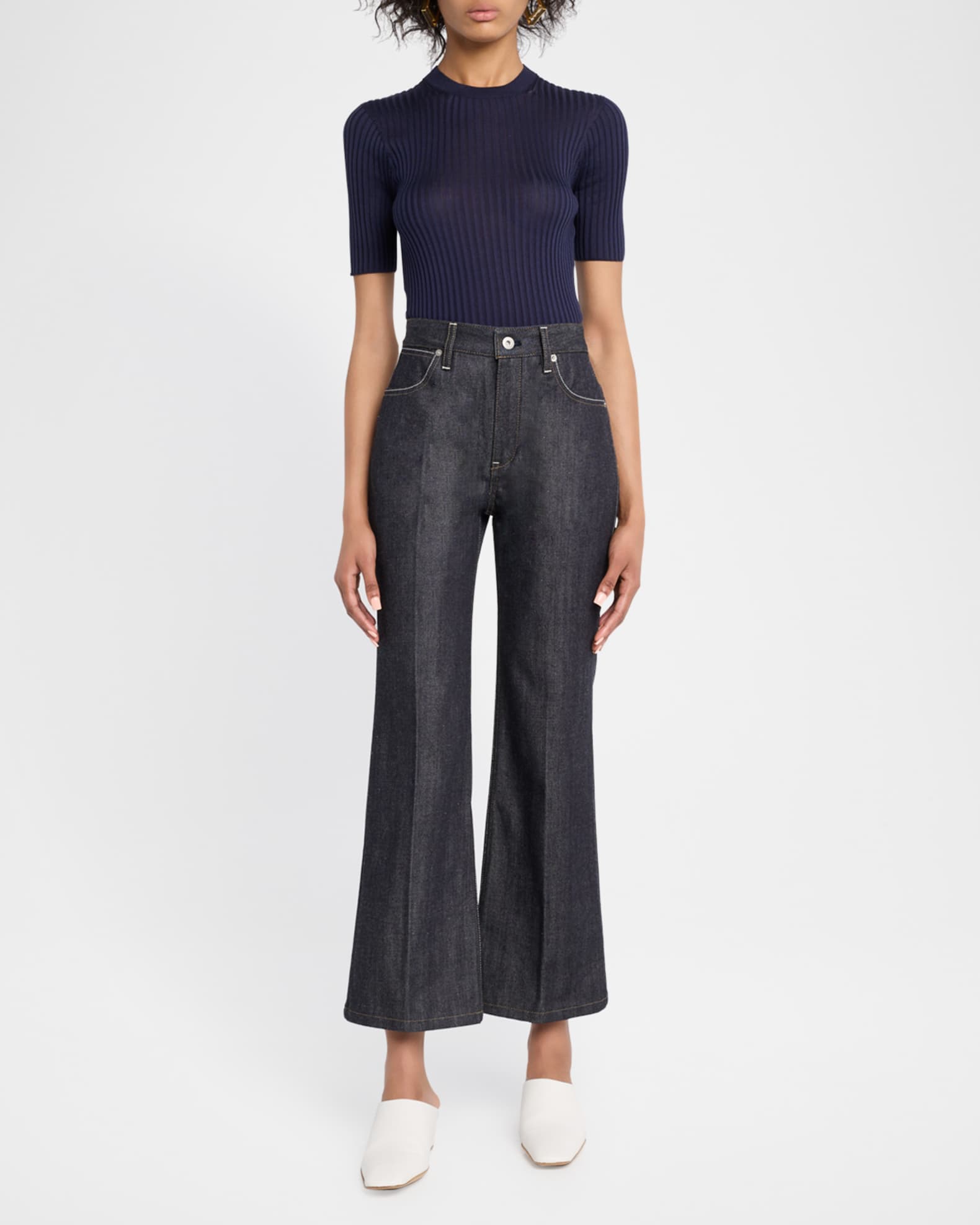 Mid-Rise Kickflare Ankle Denim Trousers 1