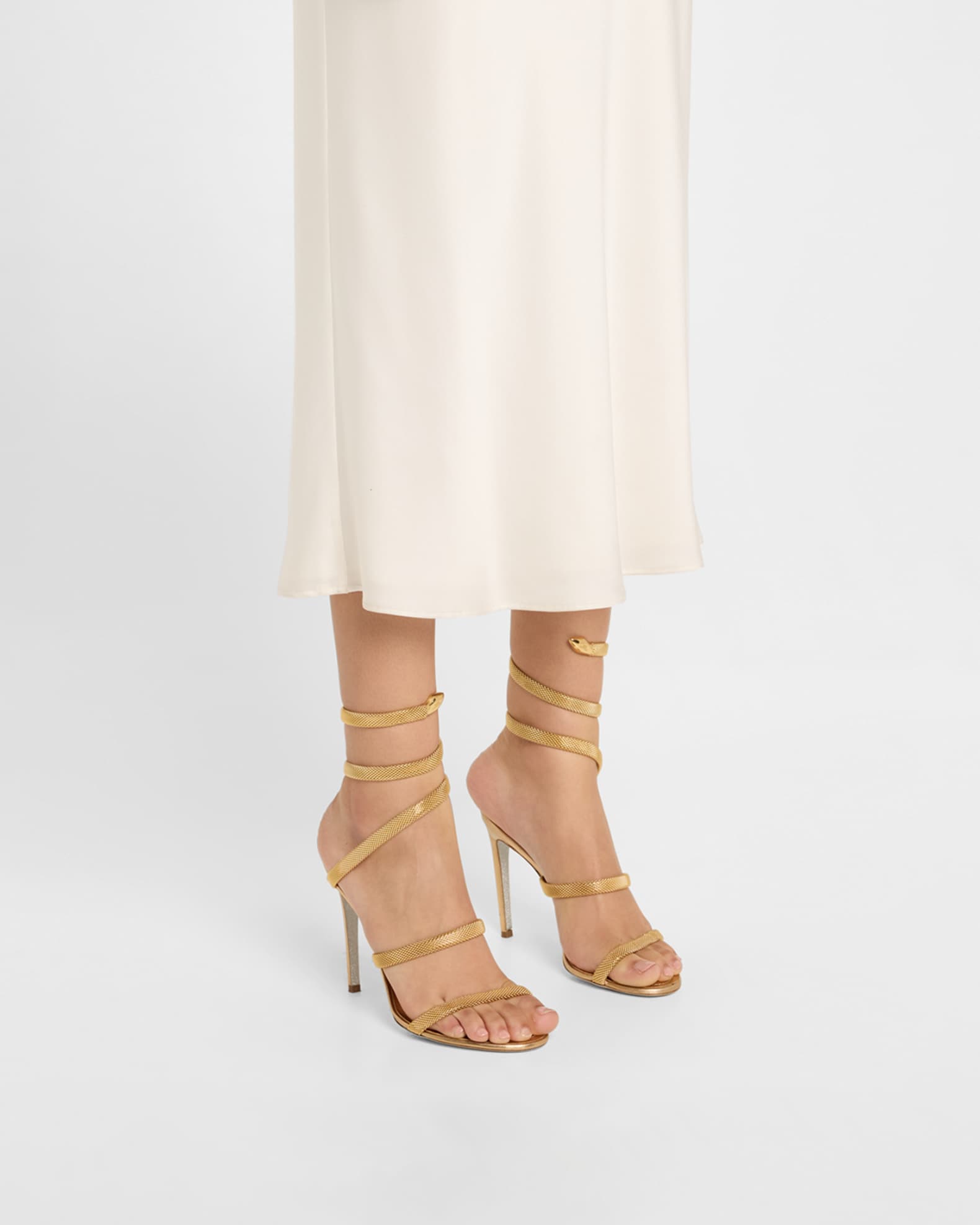 Cleo Metallic Snake-Wrap Sandals 1