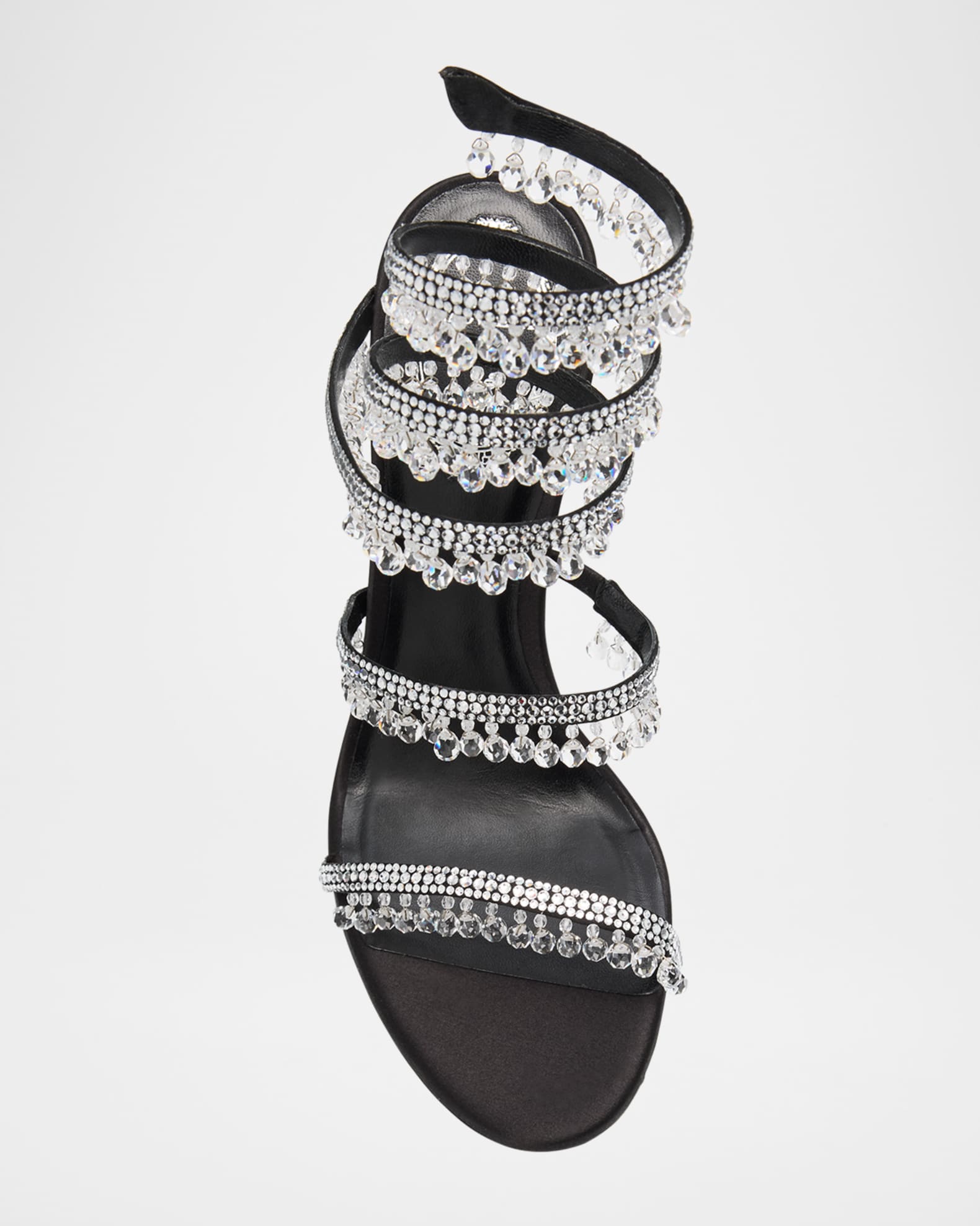 Rene Caovilla Satin Strass Chandelier Snake Wrap Sandals