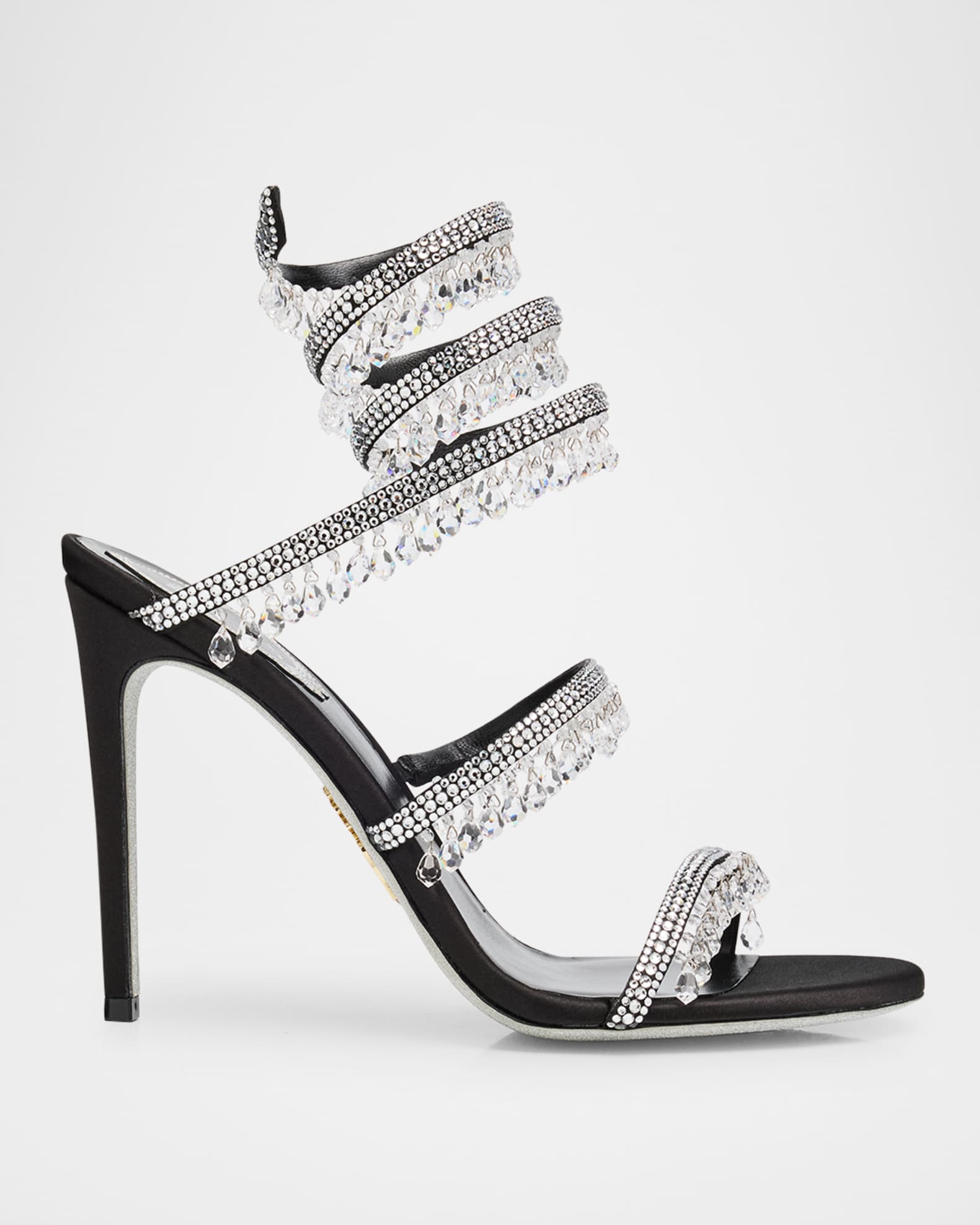 Rene Caovilla Satin Strass Chandelier Snake Wrap Sandals Neiman Marcus