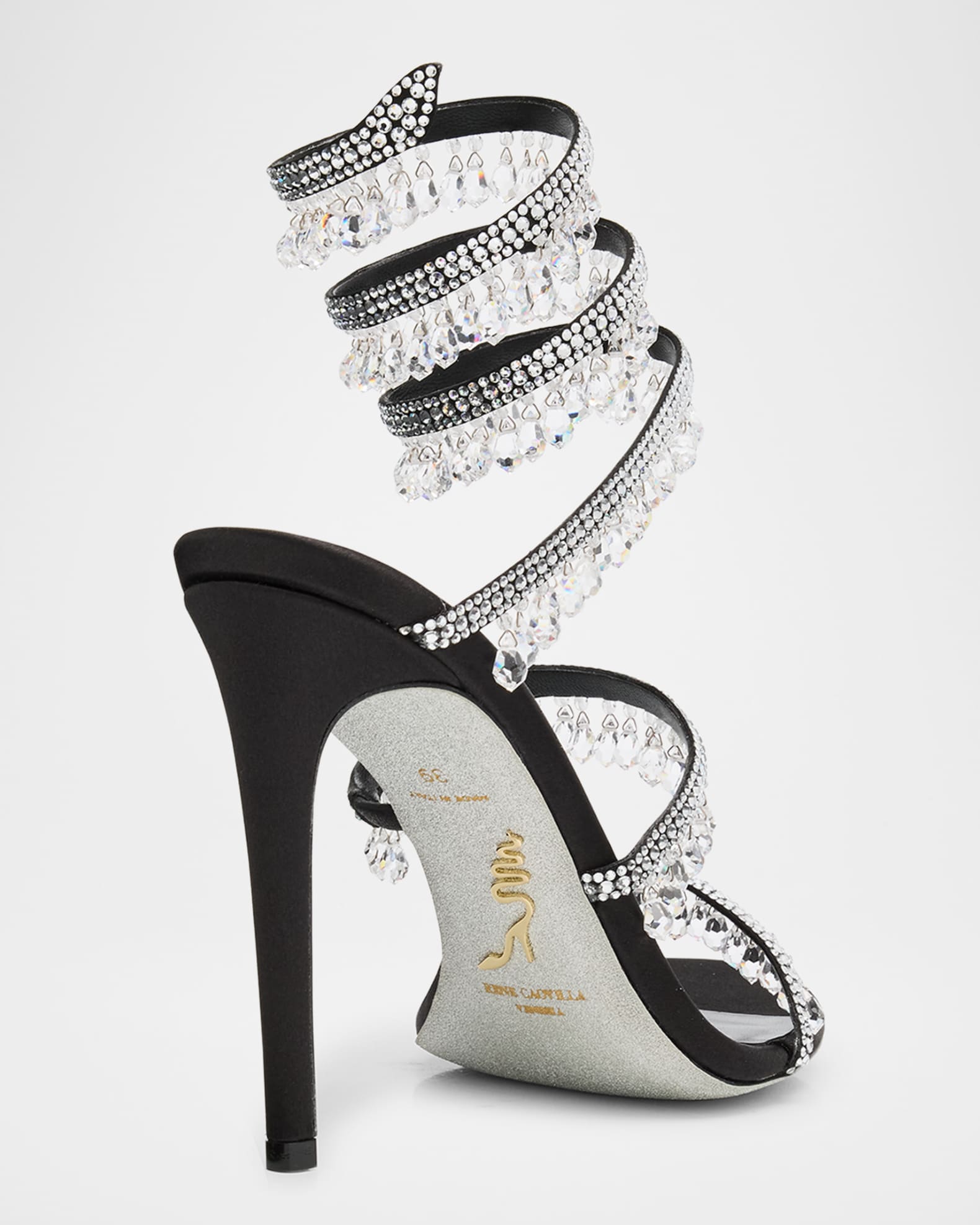 Rene Caovilla Satin Strass Chandelier Snake Wrap Sandals