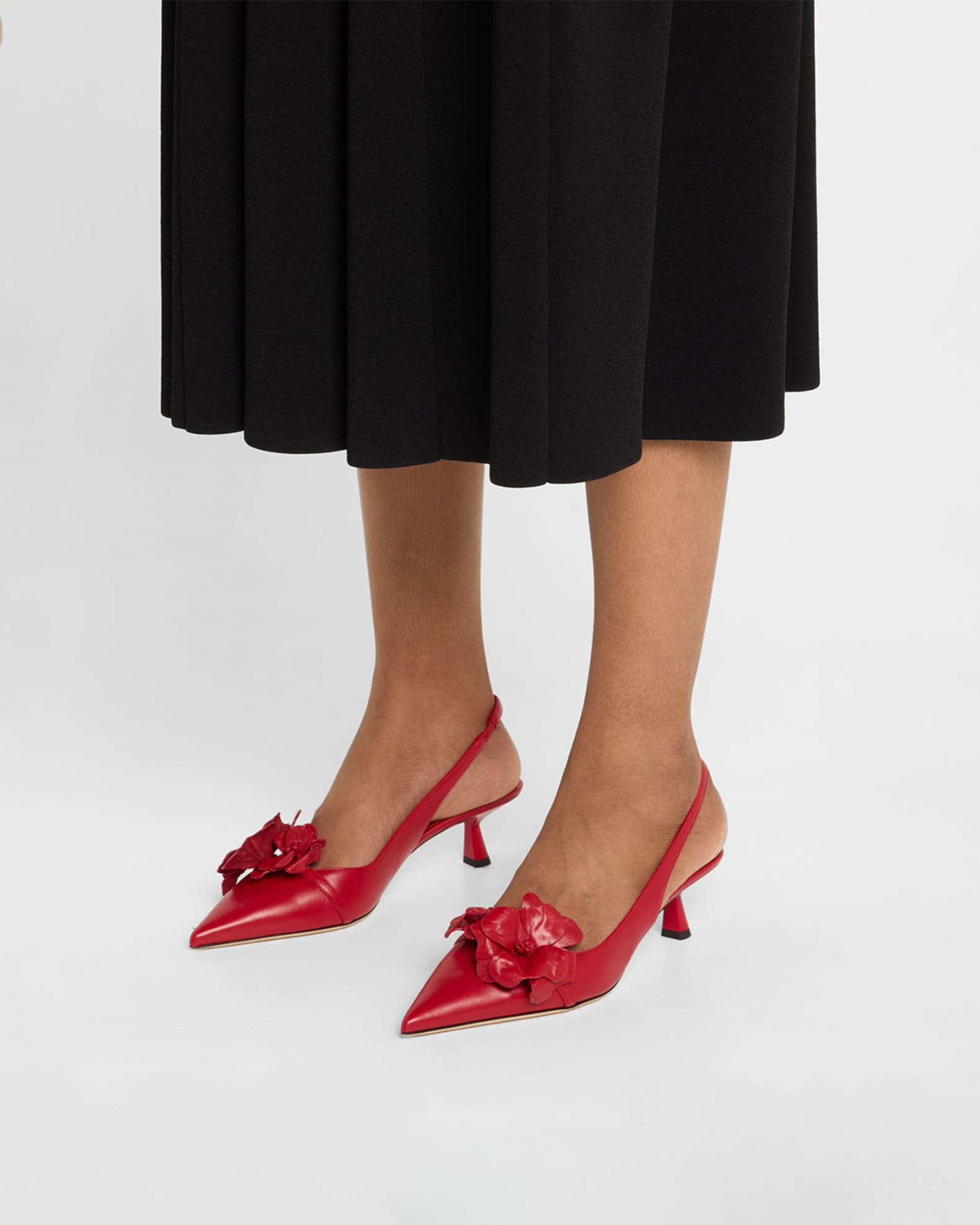 Amita Flowers Leather Slingback Pumps 1
