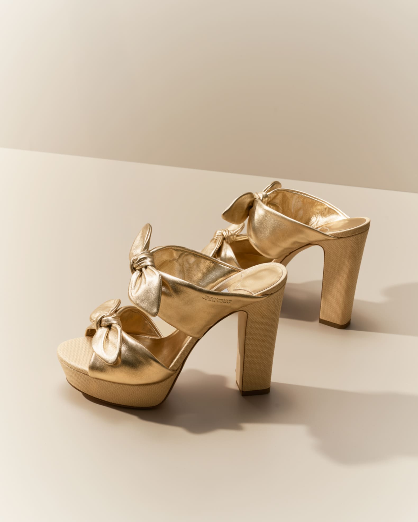 セール★Jimmy Choo★RERLA Jimmy Choo Rua 120 Raffia and Leather Platform Sandals