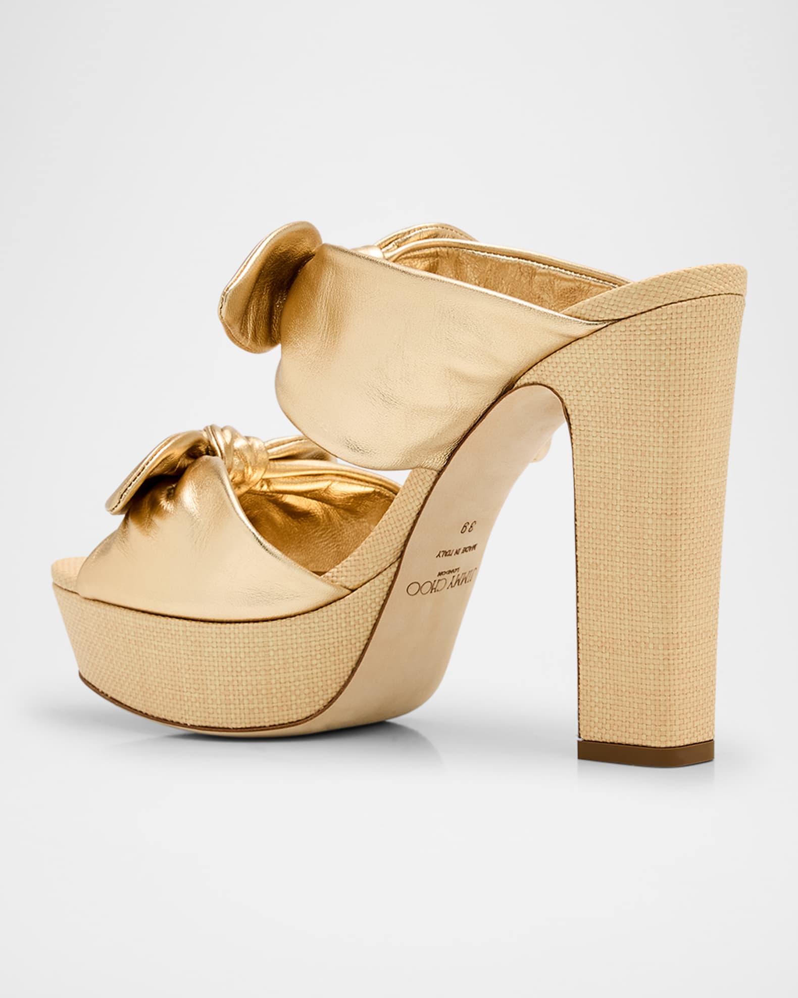 Jimmy Choo Rua 120 Raffia and Leather Platform Sandals | Neiman Marcus