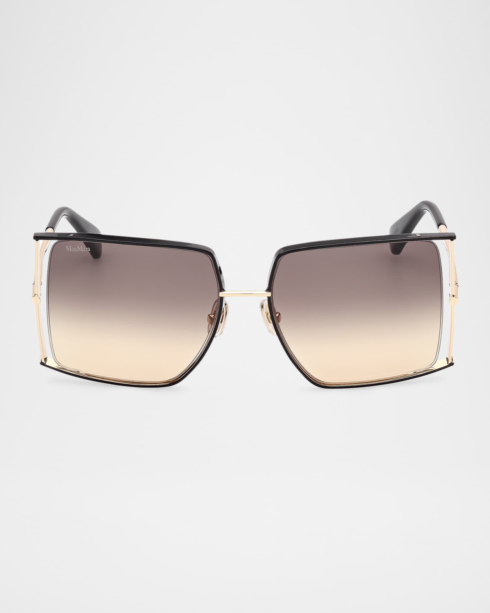 Max Mara Rectangle Logo Engraved Metal Sunglasses | Neiman Marcus