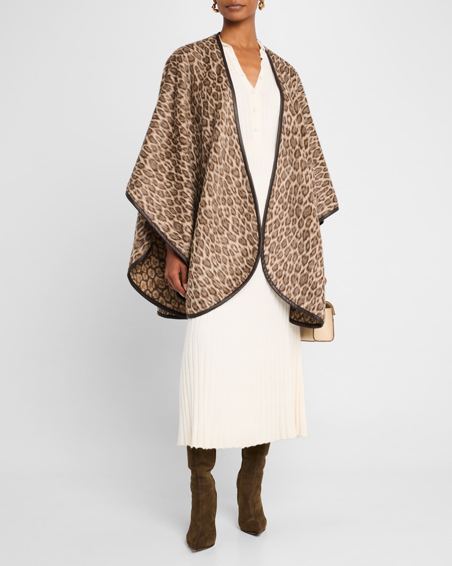 Leopard-Print Cape W/ Napa Leather Trim 1