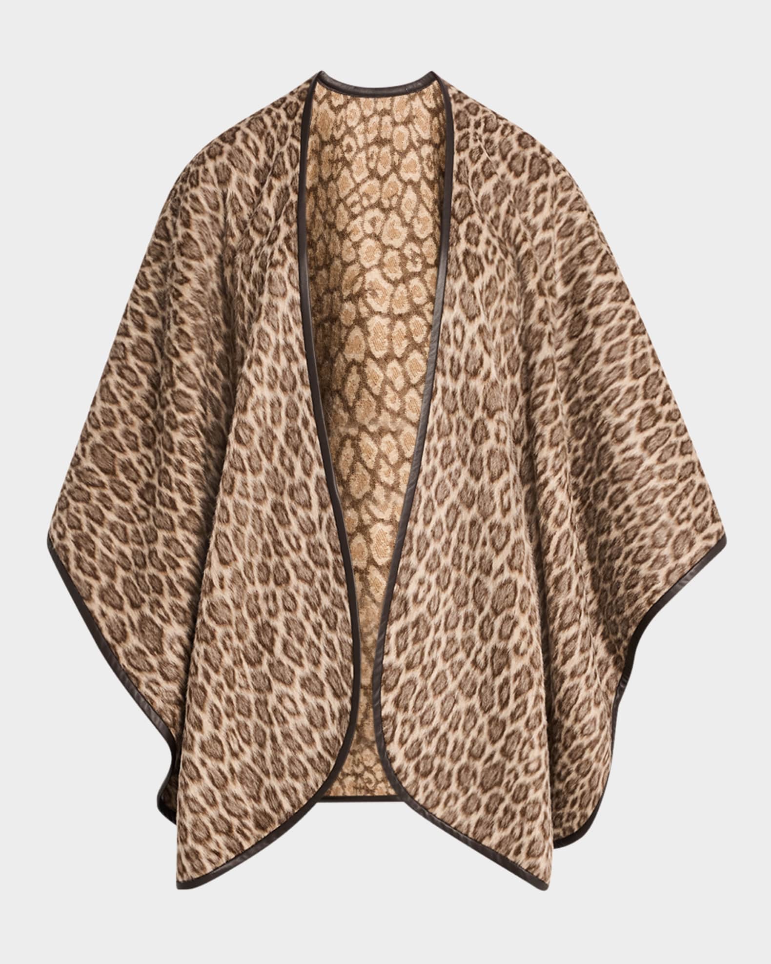 Leopard-Print Cape W/ Napa Leather Trim 0