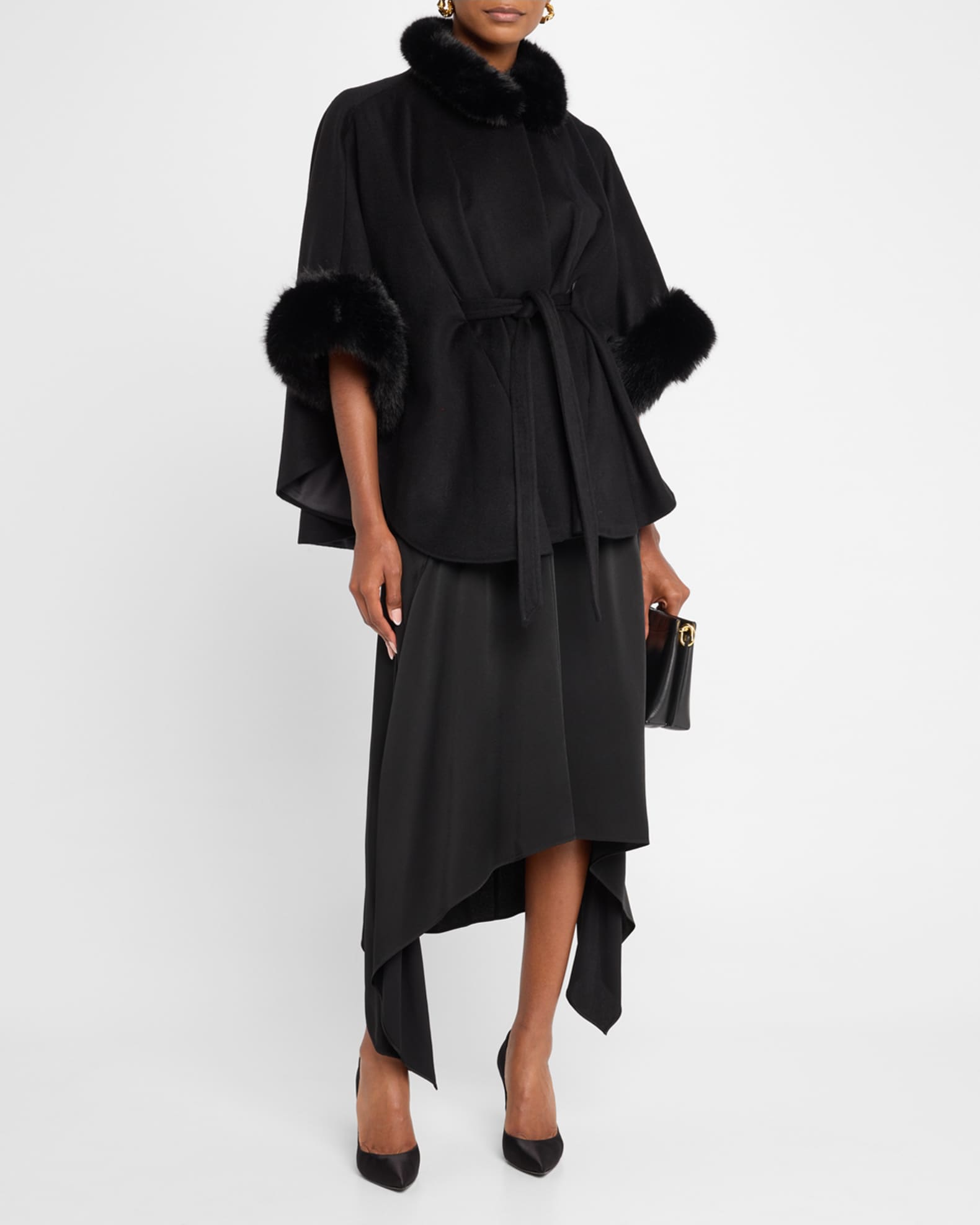 Cashmere Shawl W/ Faux Fur Trim 1