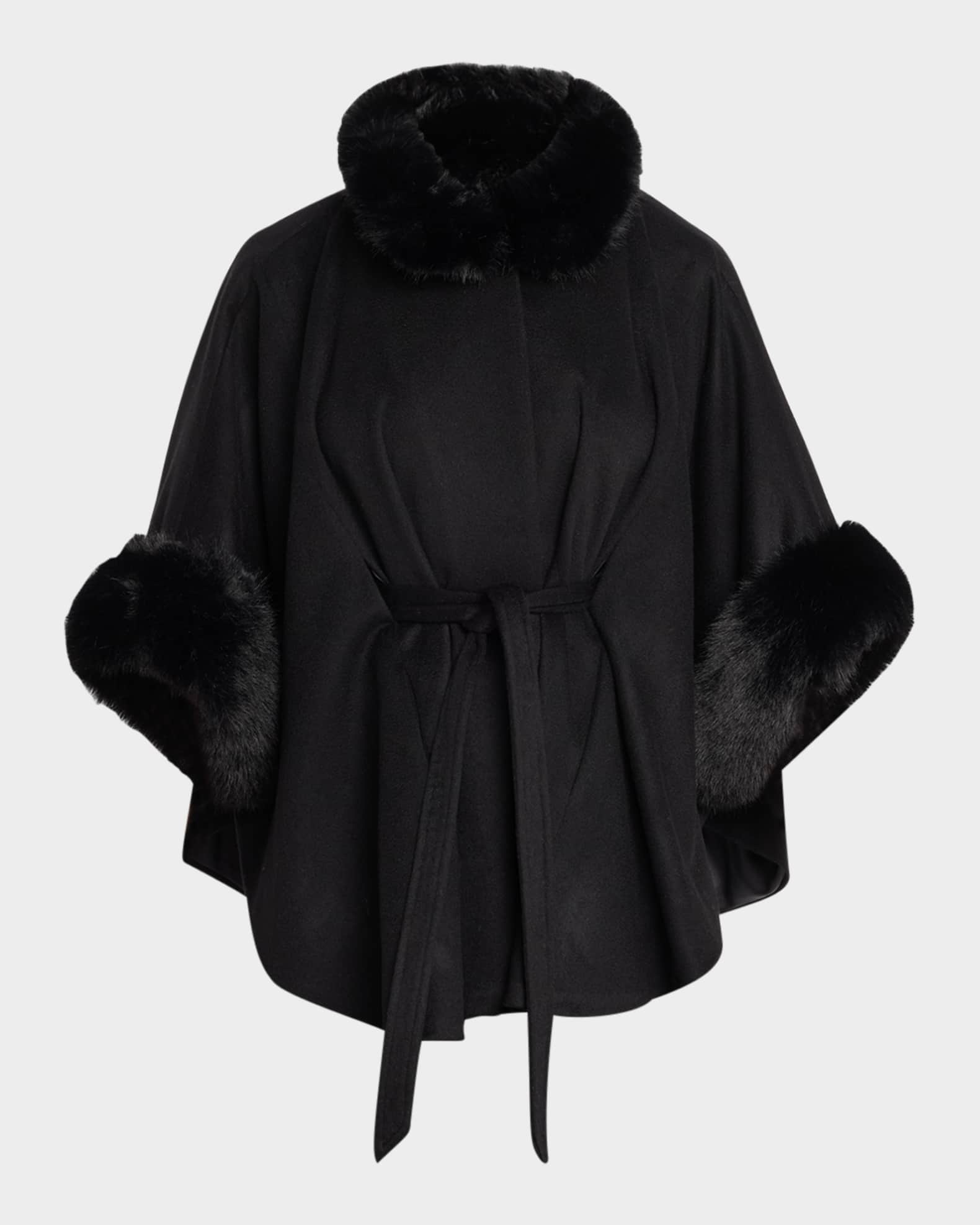 Cashmere Shawl W/ Faux Fur Trim 0