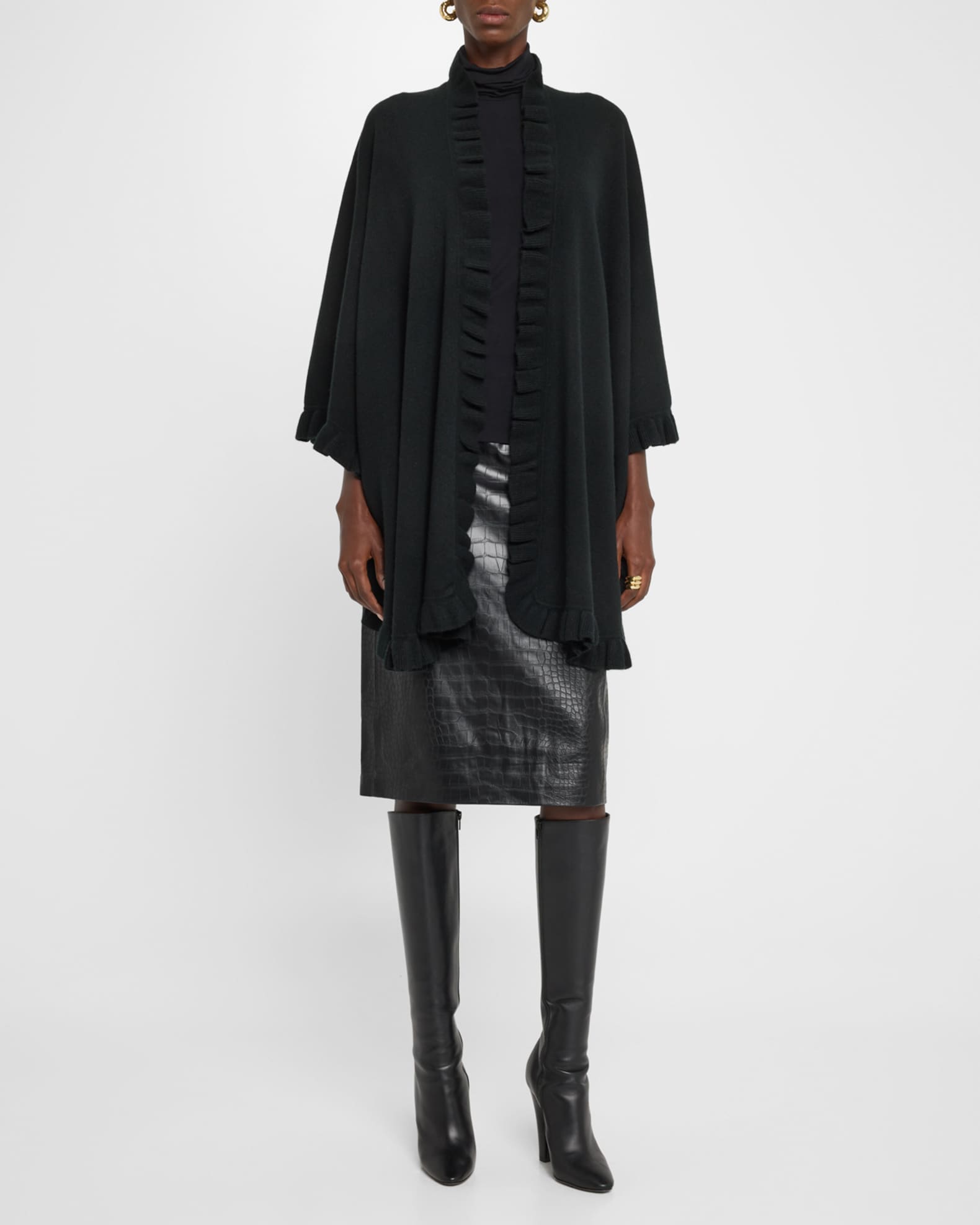 Ruffle-Trim Cashmere Cape 1