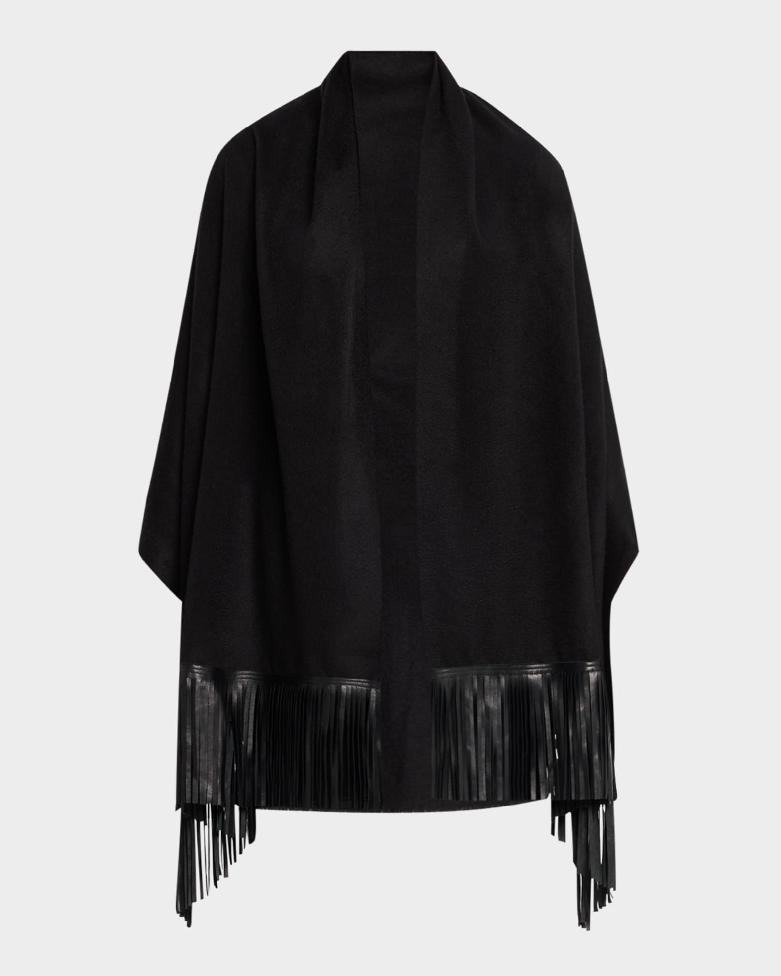 Woven Cashmere Scarf W/ Leather Fringe 0