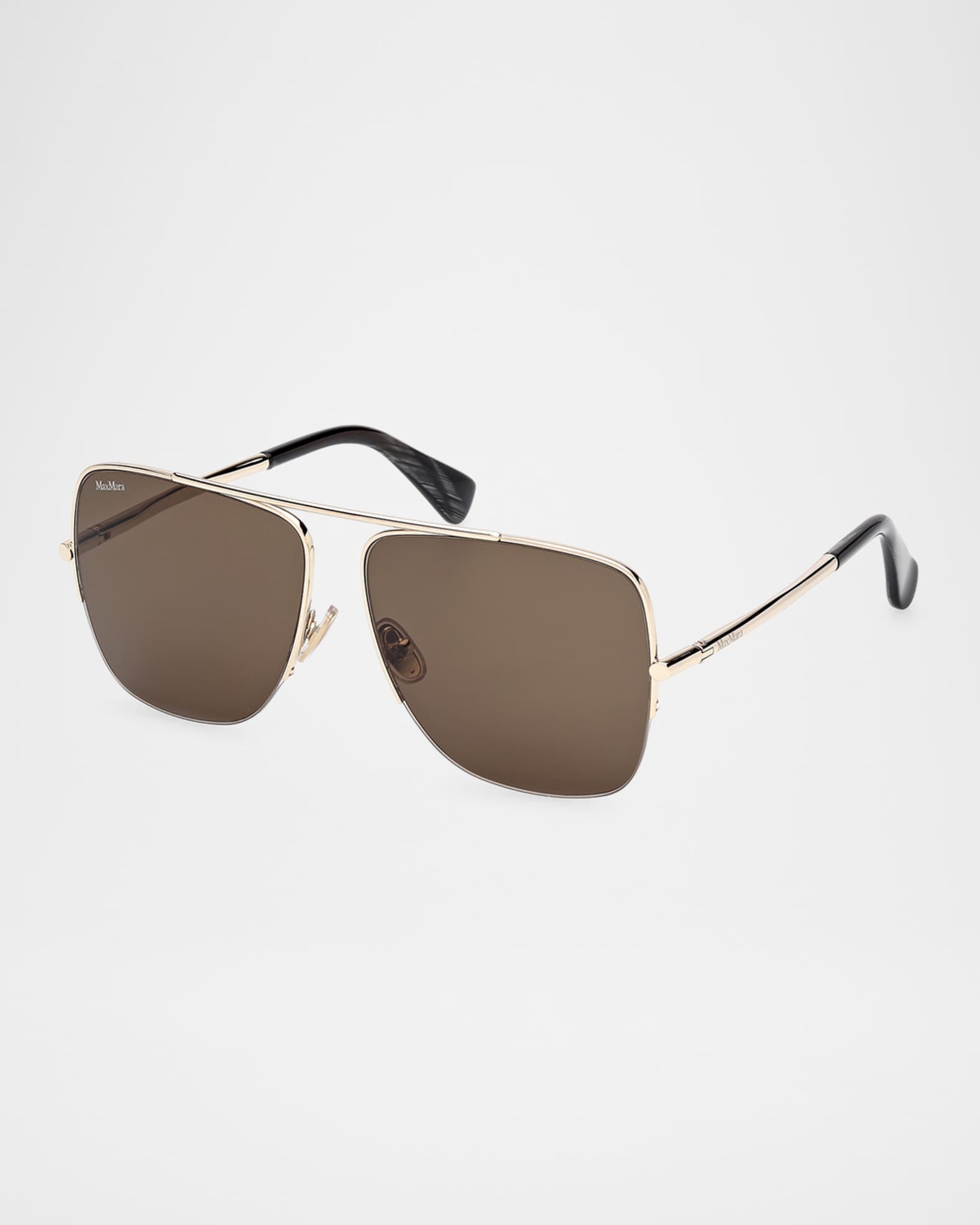 【Max Mara】ラウンド フレーム Glasses ベージュ ロゴ Max Mara Logo Engraved Metal Aviator Sunglasses | Neiman Marcus