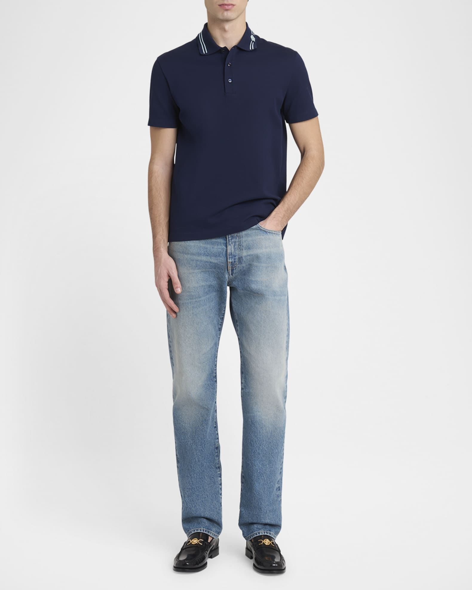 Men's Medusa-Collar Pique Polo Shirt 1