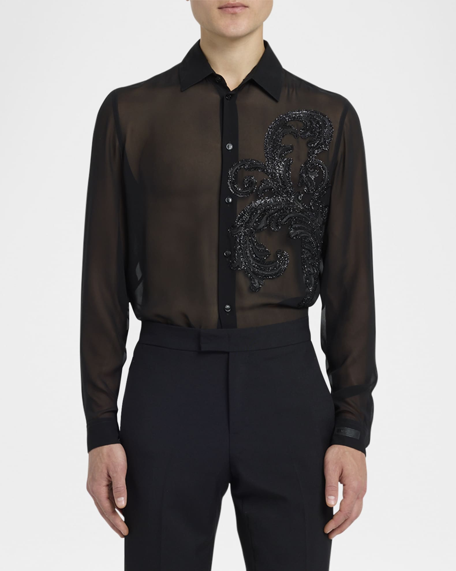 Men's Barocco Leaf Silk Dress Shirt 1