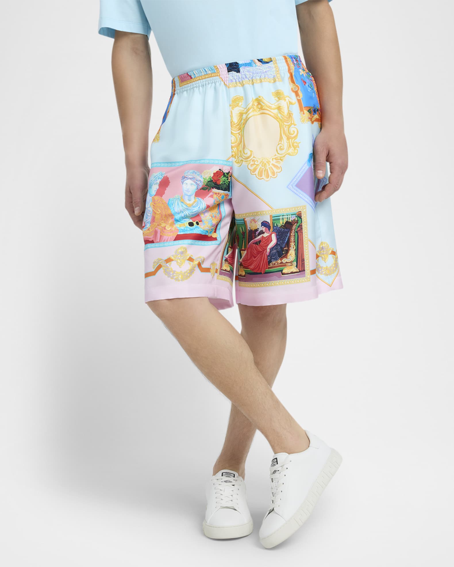 Versace Men's Gallery-Print Twill Shorts | Neiman Marcus