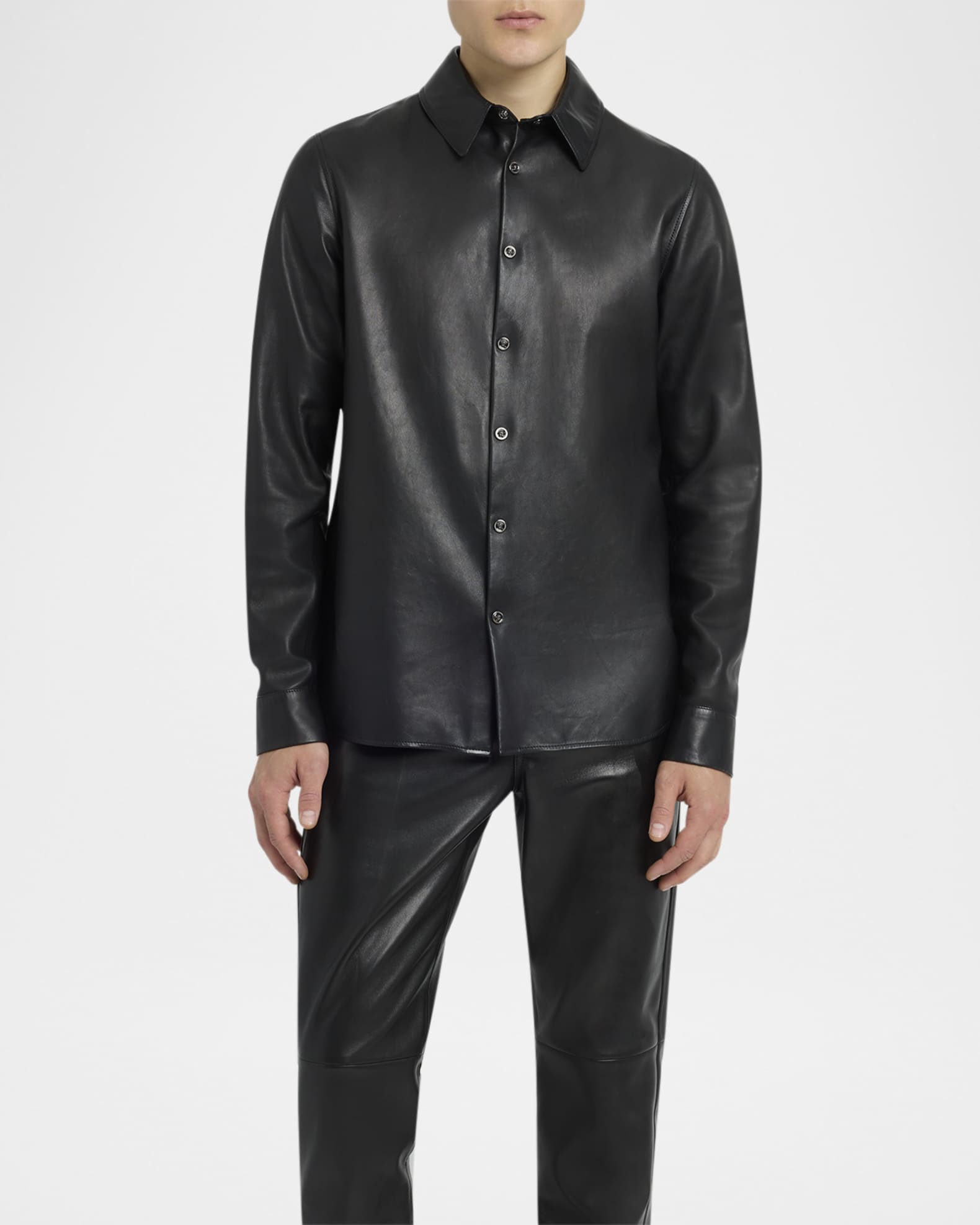 Men's Medusa Soft Leather Button-Down Shirt 1