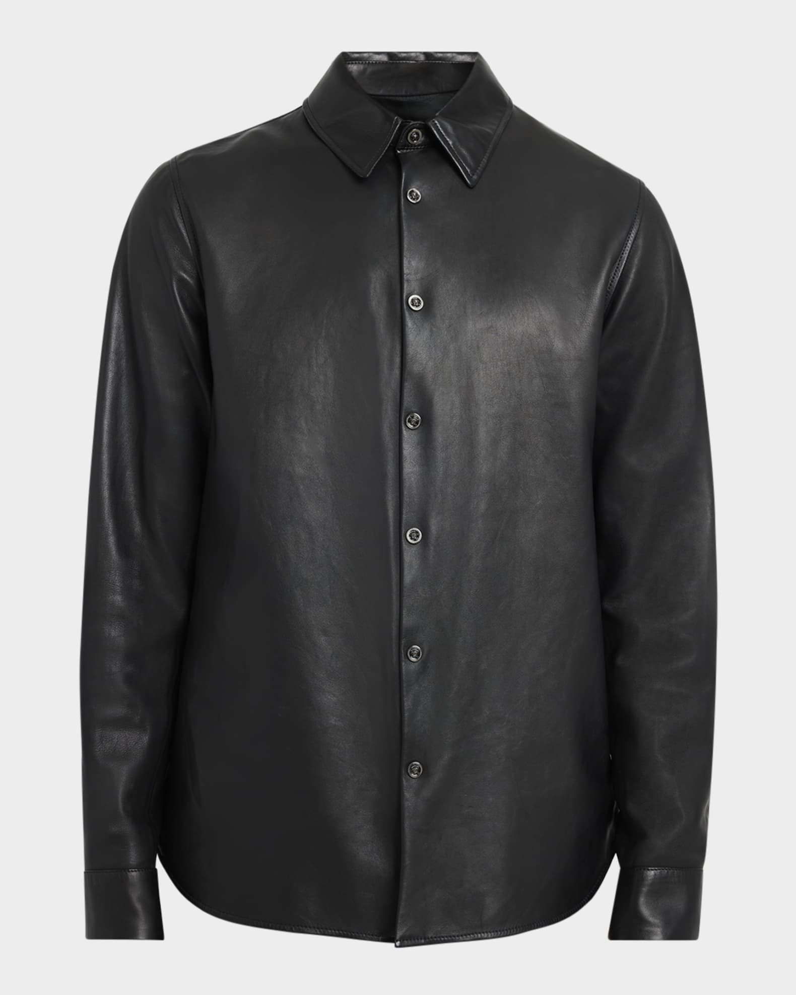 Men's Medusa Soft Leather Button-Down Shirt 0