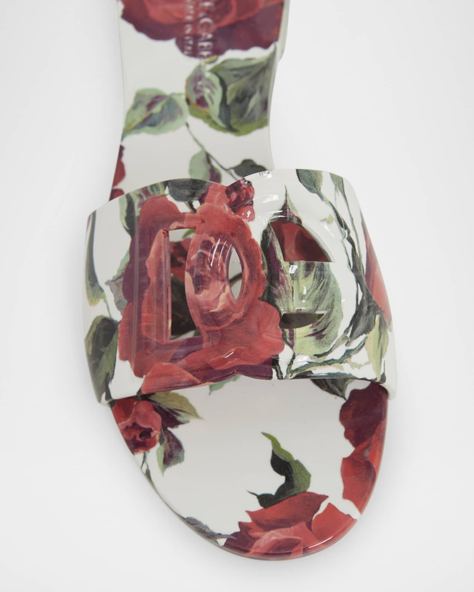 Dolce&Gabbana Bianca Floral Rubber DG Flat Sandals | Neiman Marcus