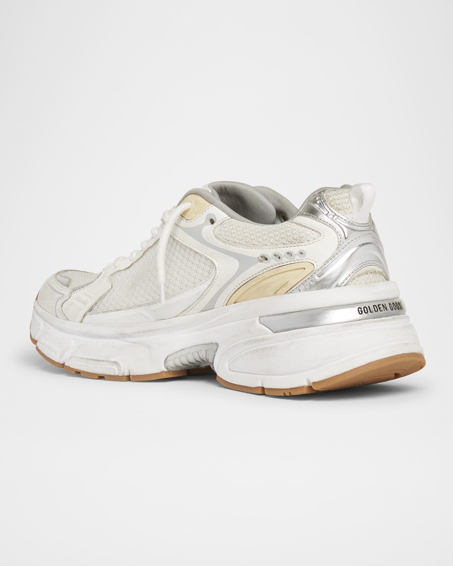 スニーカー Golden  Sneaker Lightstar Men's Lightstar in white leather and mesh with worn-white star