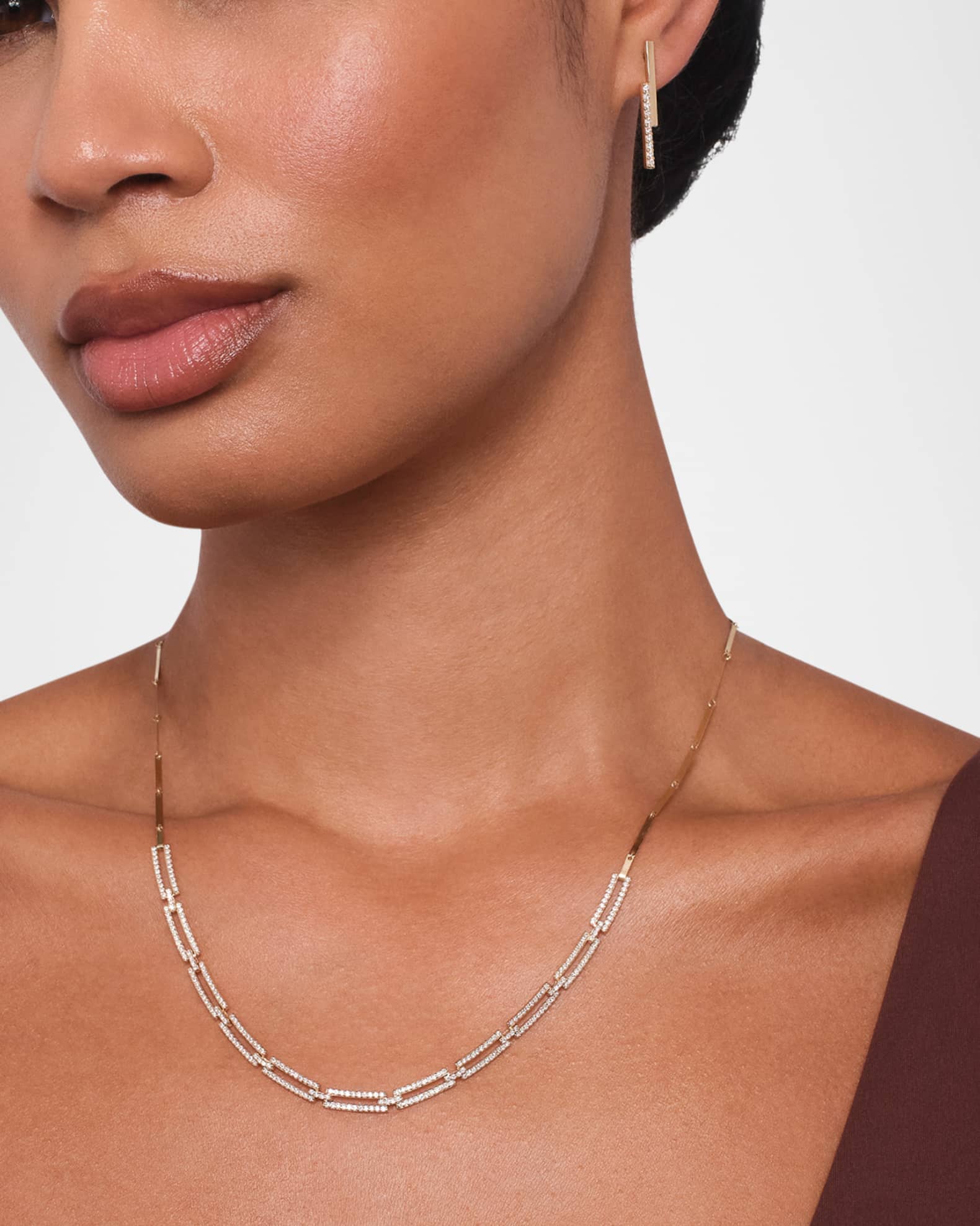 14K Yellow Gold Skinny Tag Link Moveable Necklace with Diamonds 1