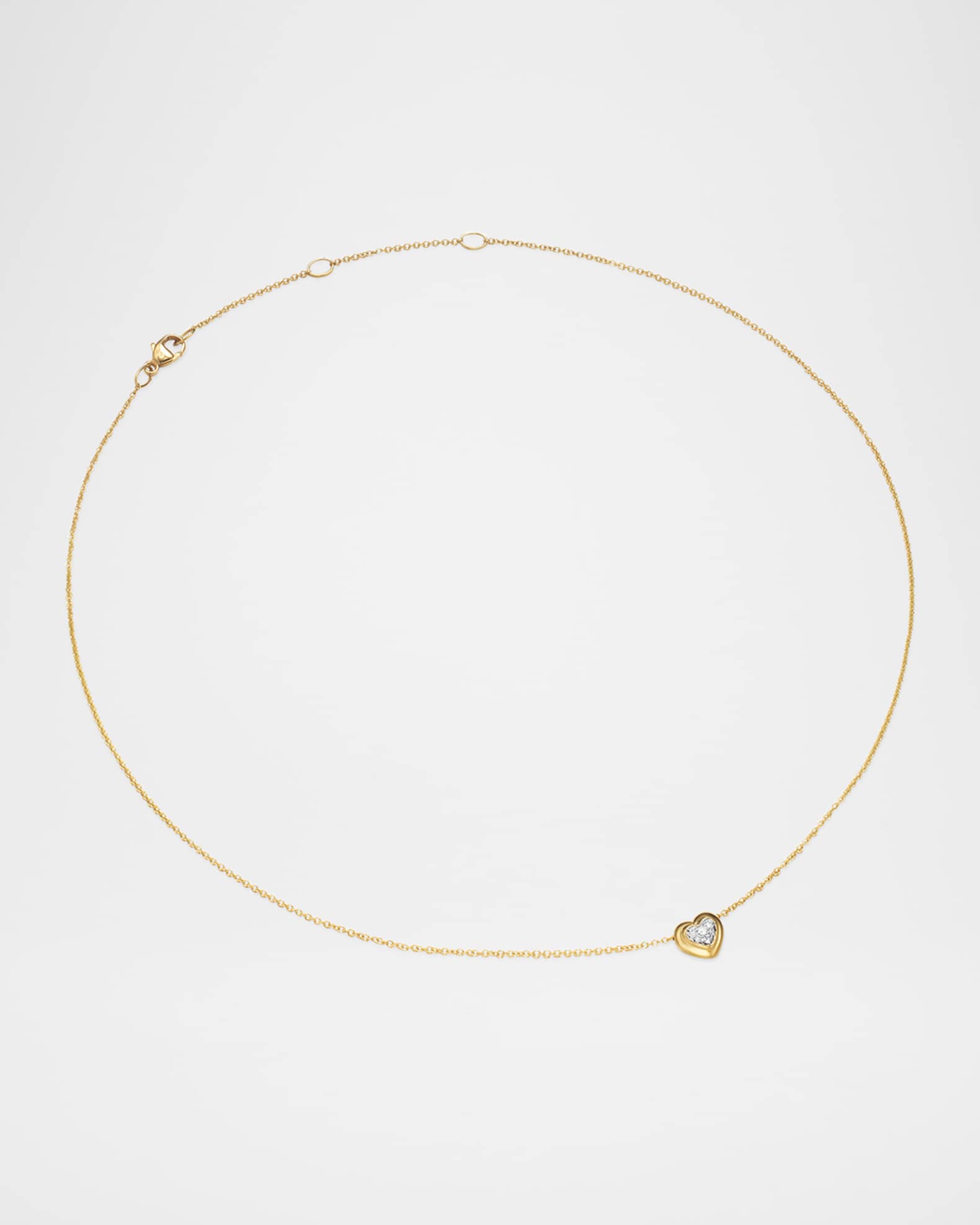 Puffy Heart Pendant Necklace in 18K Gold with Diamonds, 8mm, 17"L 1