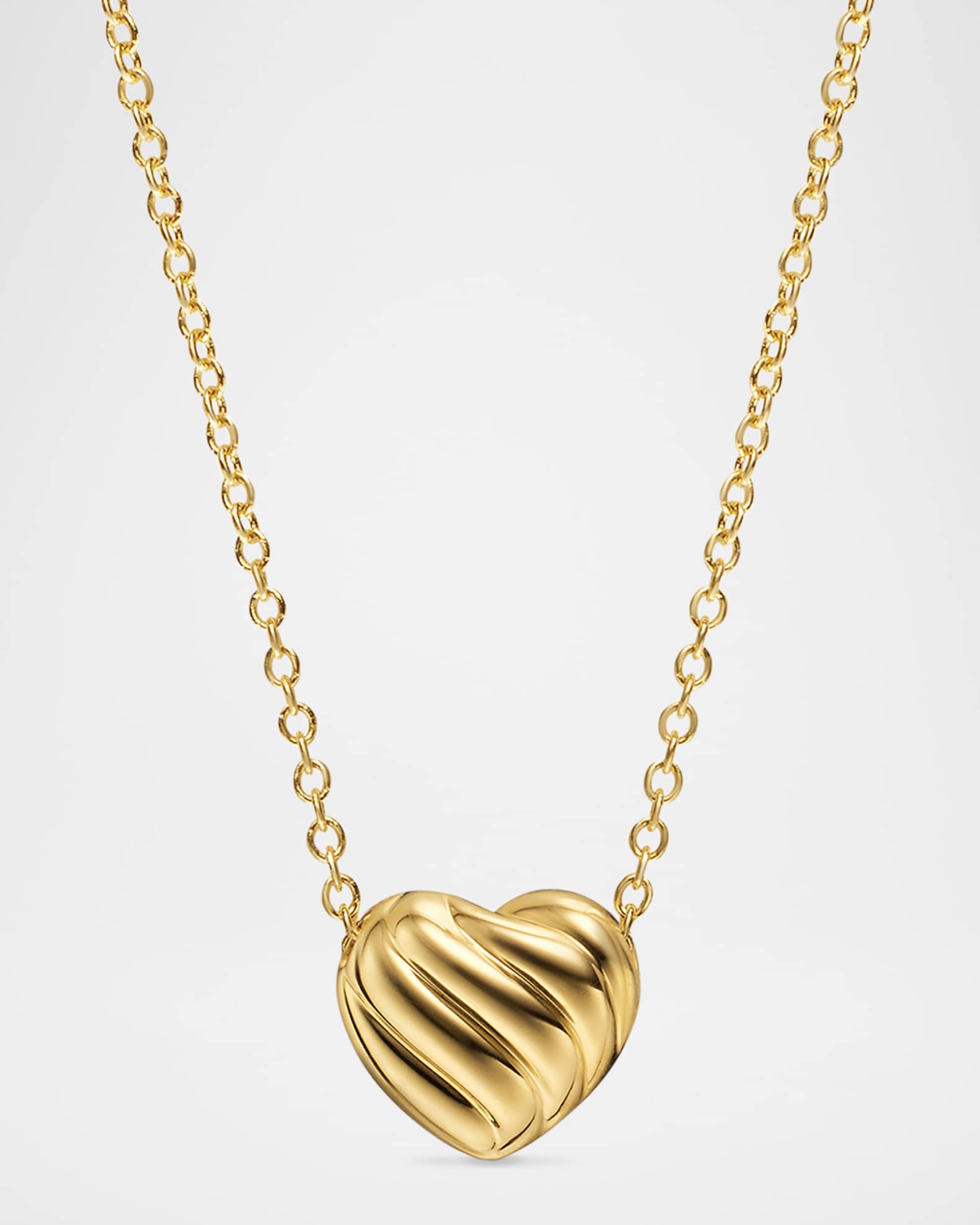 Puffy Heart Pendant Necklace in 18K Gold with Diamonds, 8mm, 17"L