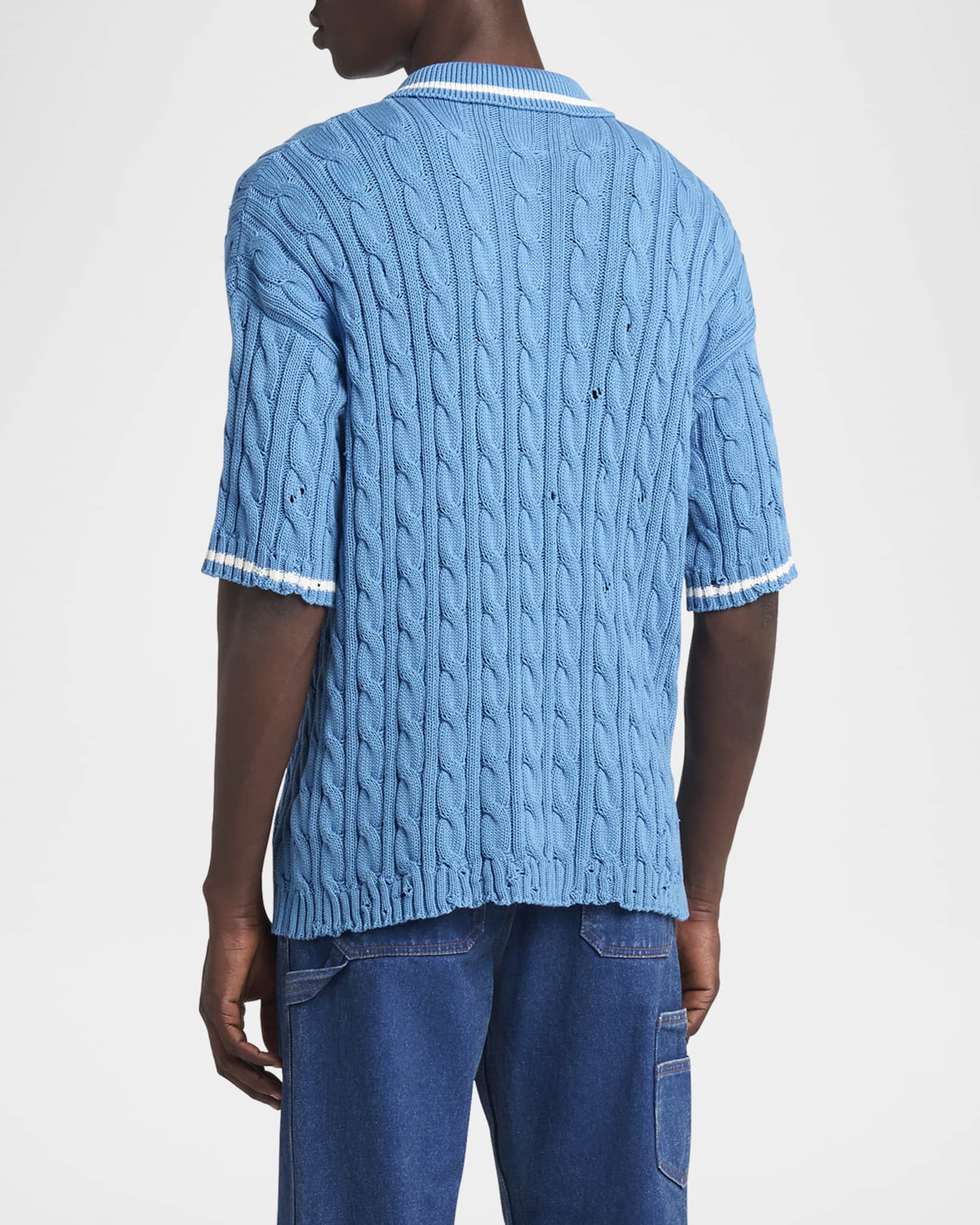 Marni Men's Distressed Cable-Knit Polo Shirt | Neiman Marcus